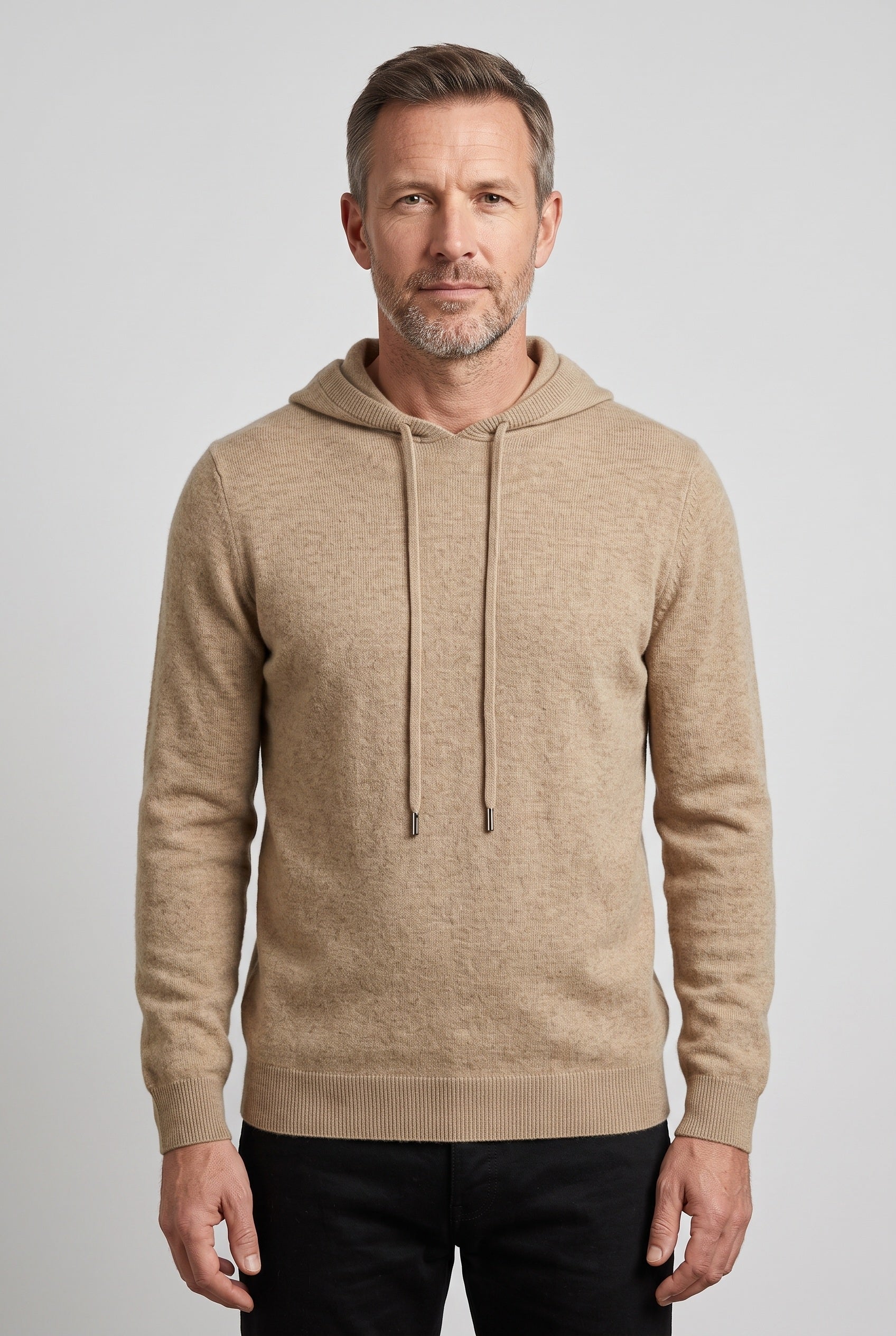 Men's Hoodie | Knitted Drawstring Pullover - Camel