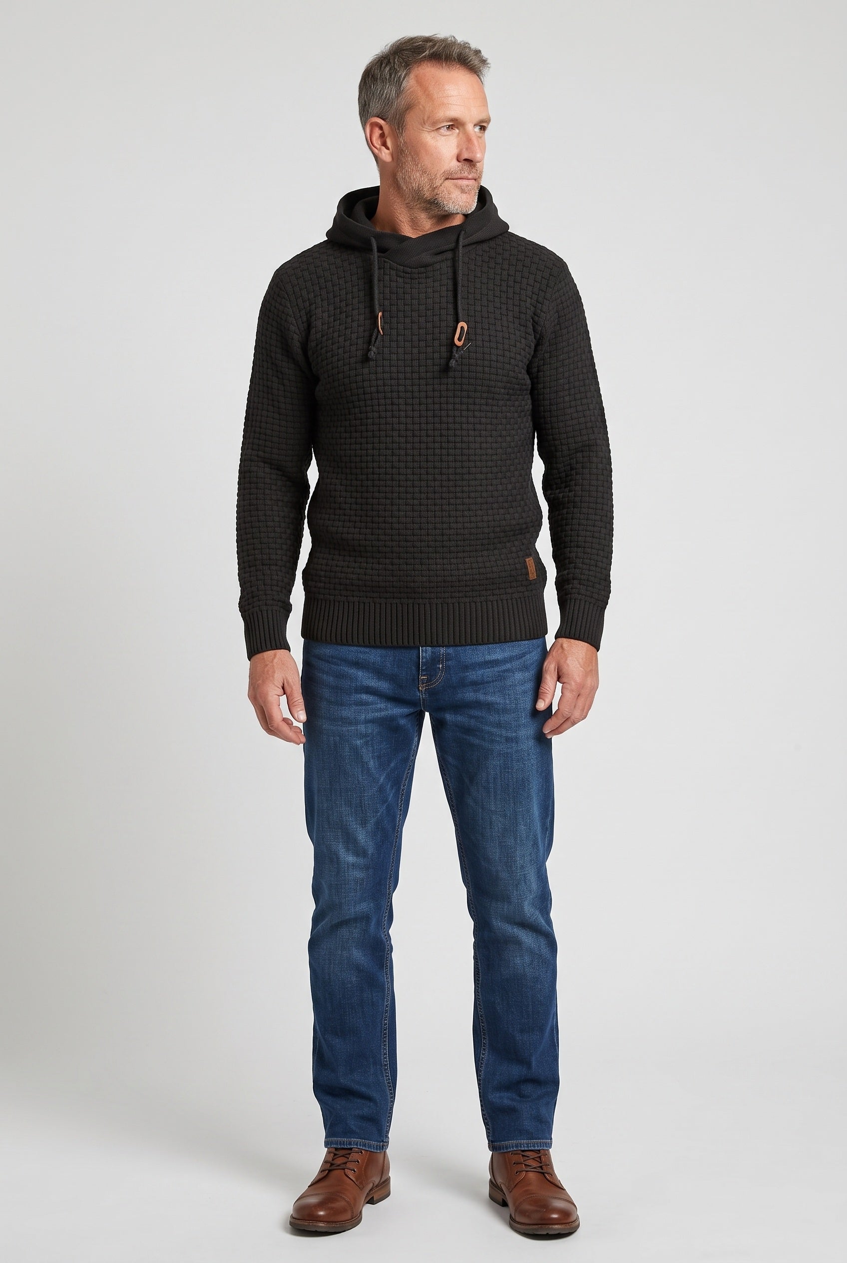 Men's Hoodie | Waffle Knit Pullover - Black