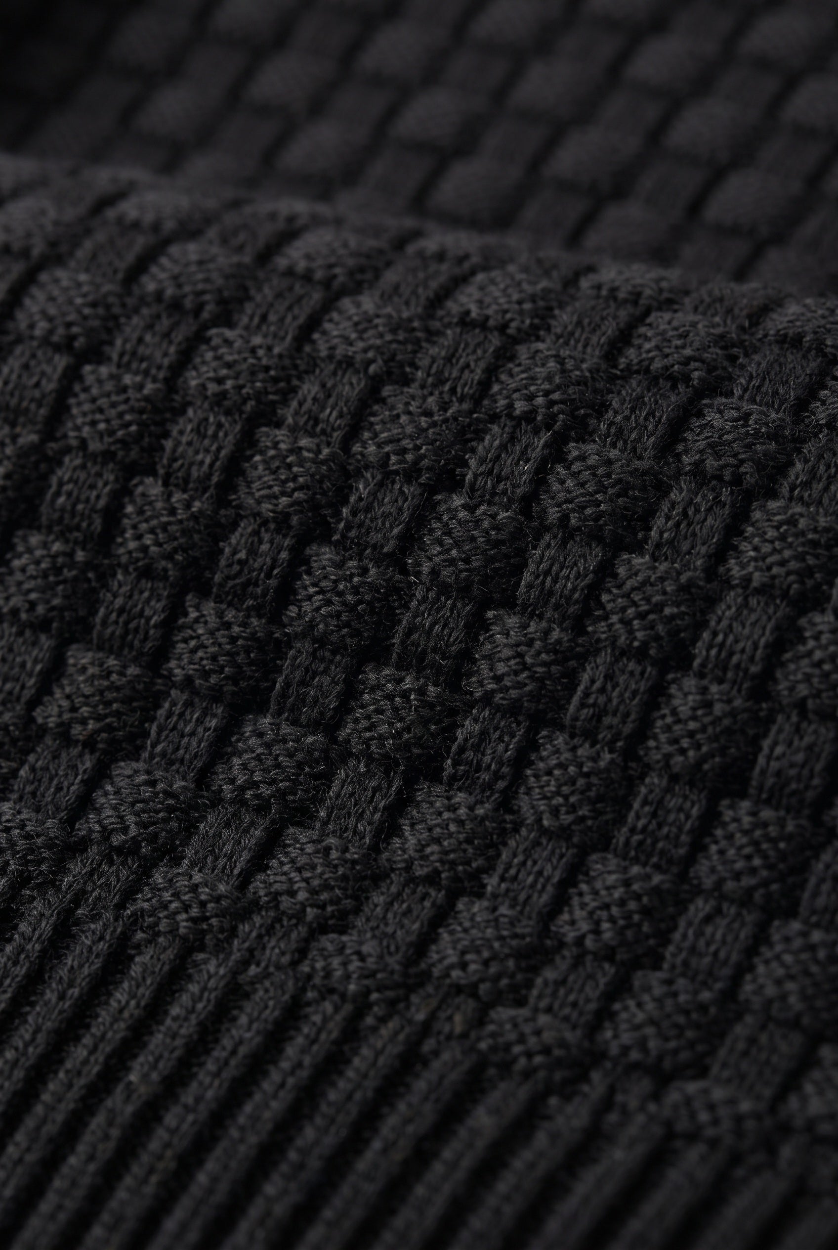 Men's Hoodie | Waffle Knit Pullover - Black detail