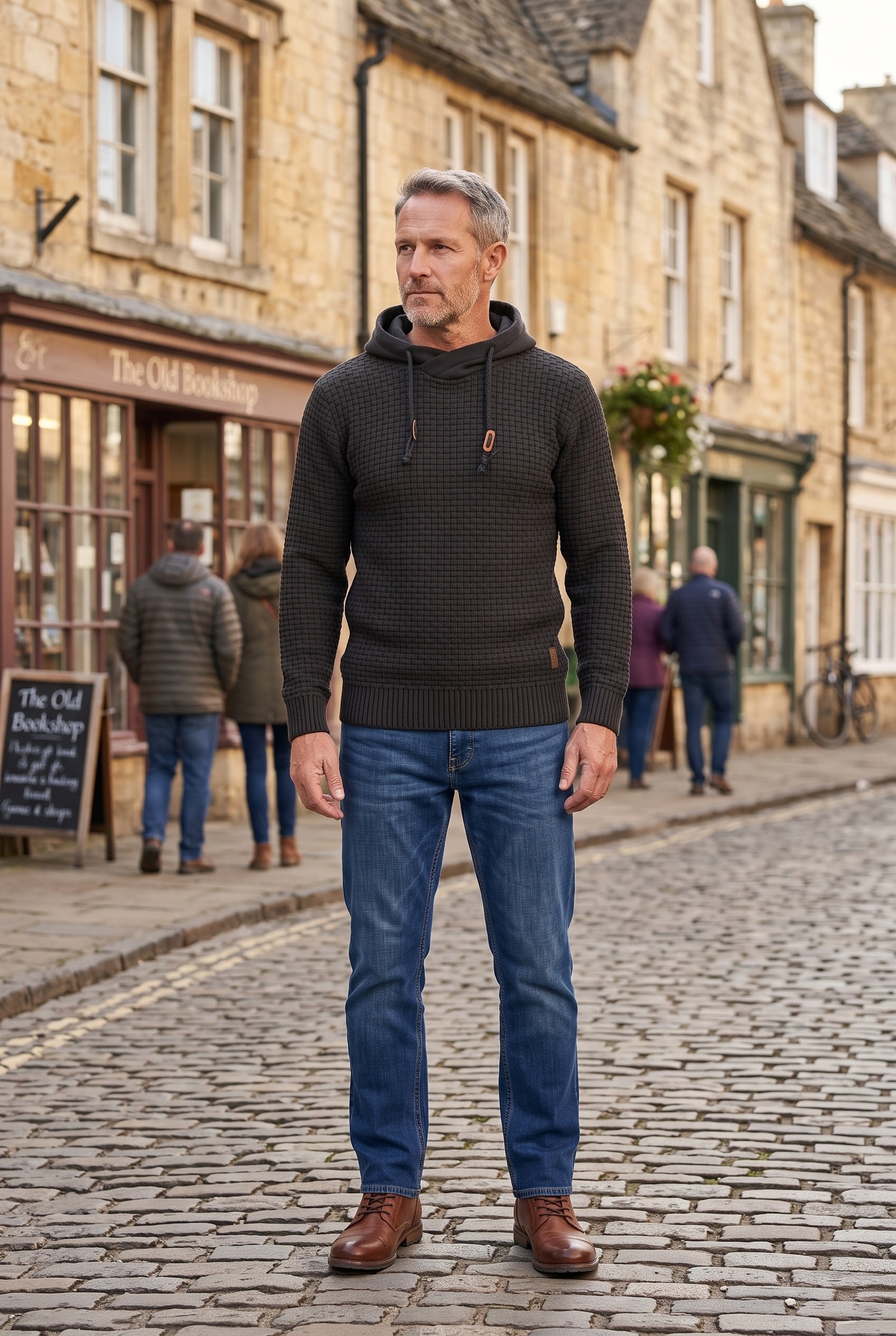 Men's Hoodie | Waffle Knit Pullover - Black lifestyle