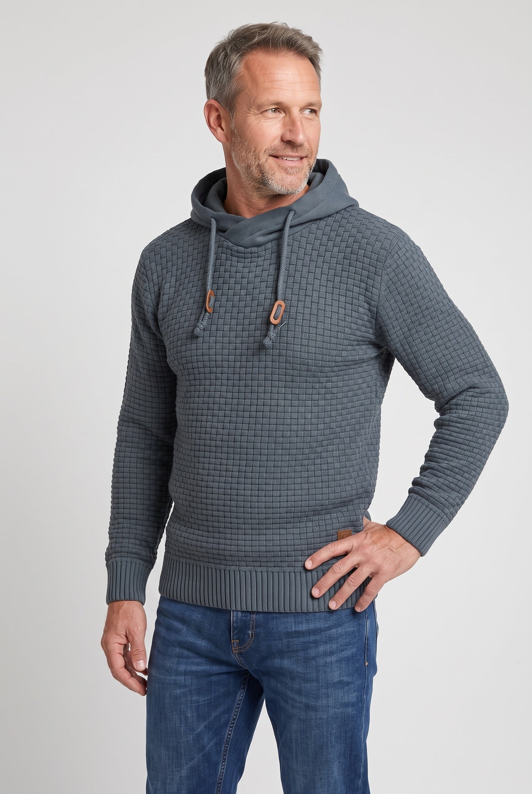 Men's Hoodie | Waffle Knit Pullover - Blue-Grey