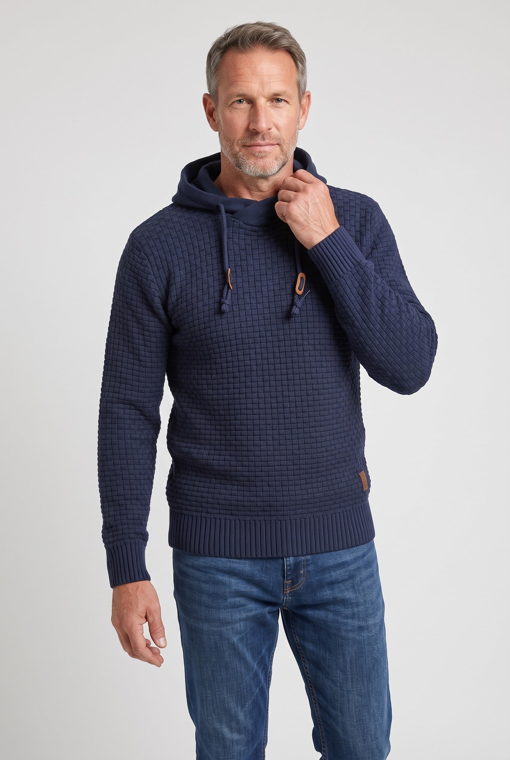 Men's Hoodie | Waffle Knit Pullover - Blue
