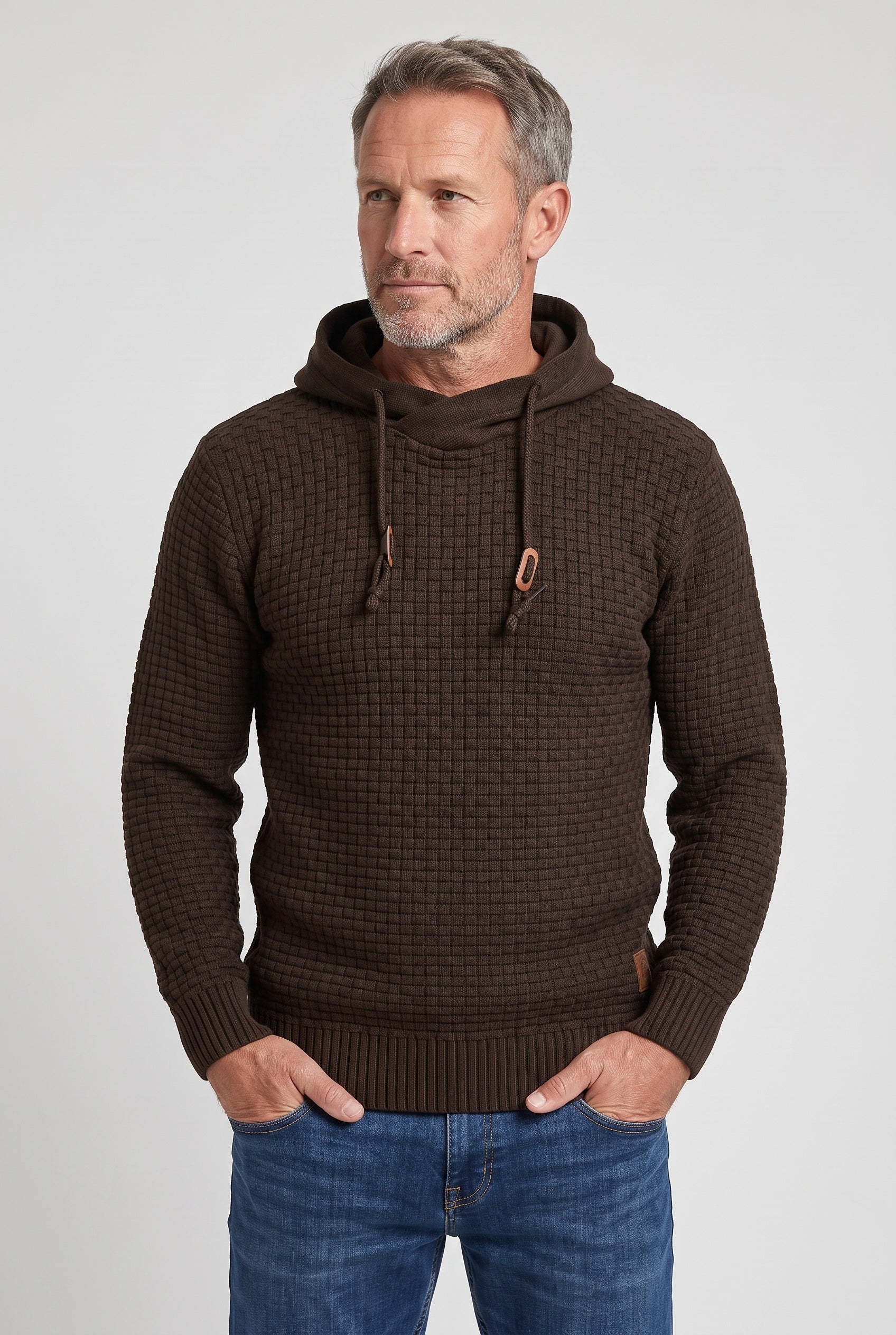 Men's Hoodie | Waffle Knit Pullover - Brown