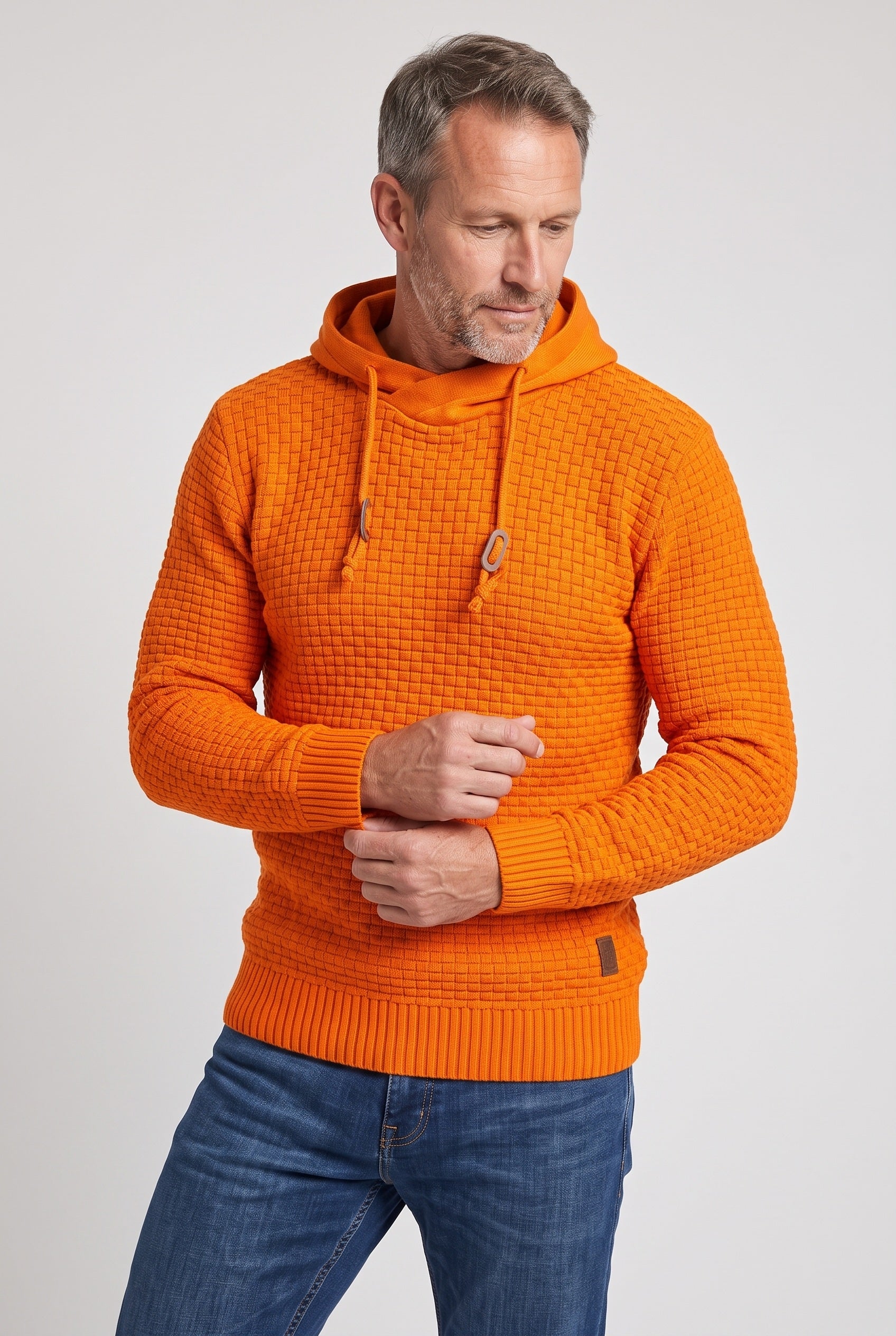 Men's Hoodie | Waffle Knit Pullover - Orange
