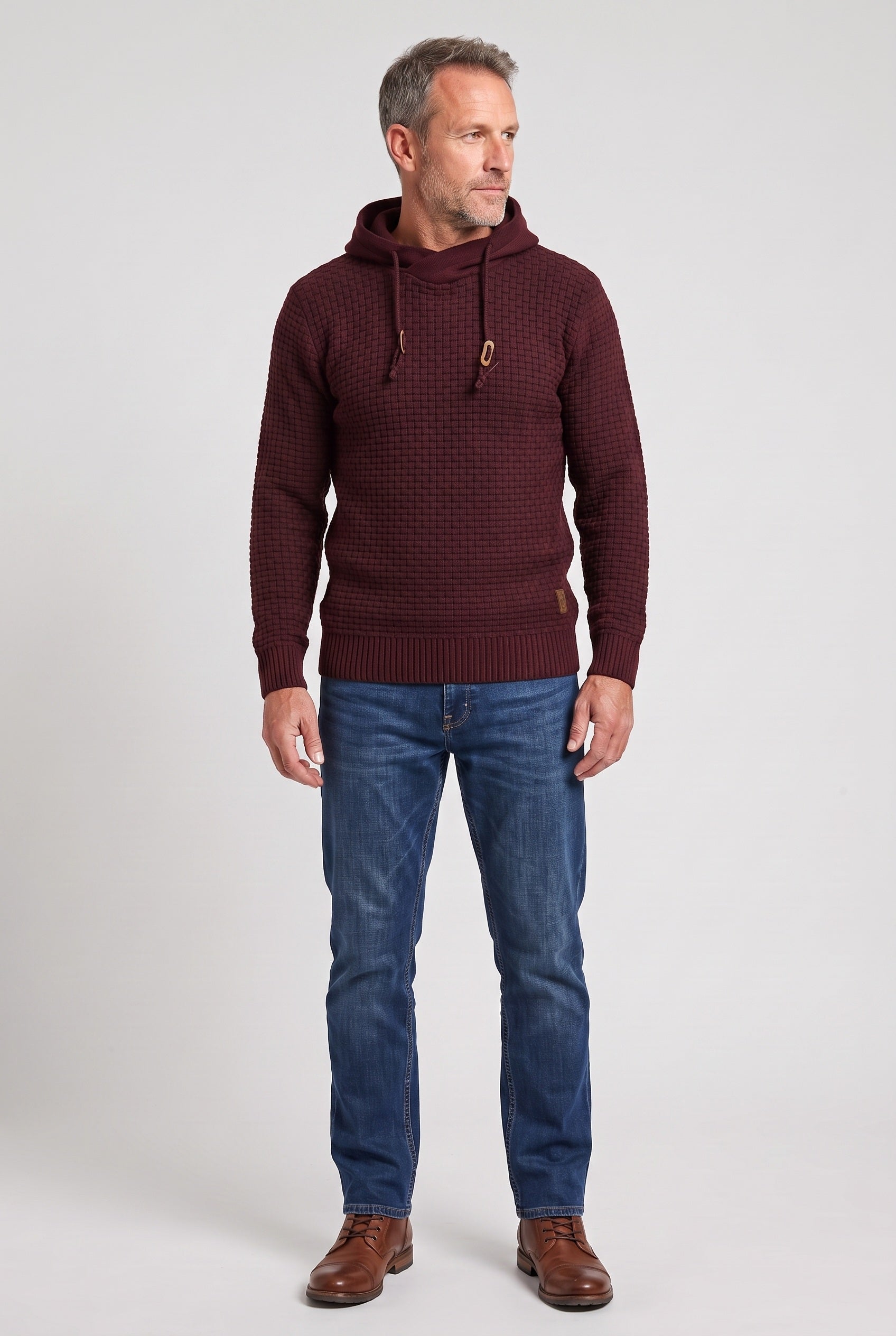 Men's Hoodie | Waffle Knit Pullover - Red