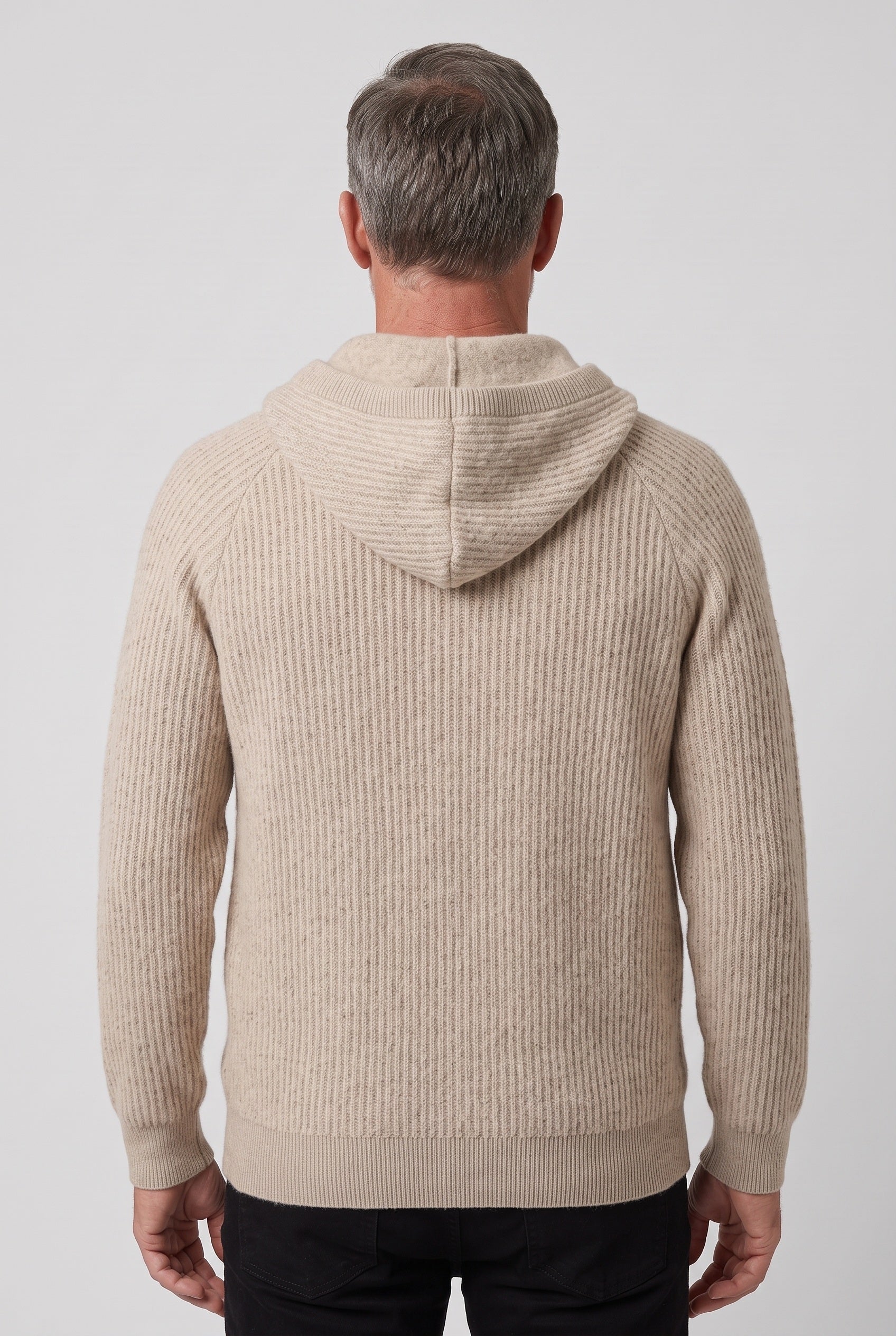 Men's Hoodie | Zip-Up Ribbed Knit - Sand back