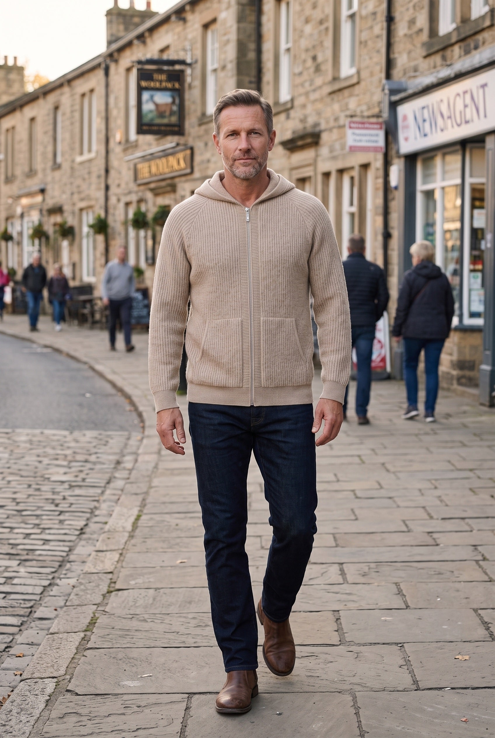 Men's Hoodie | Zip-Up Ribbed Knit - Sand lifestyle