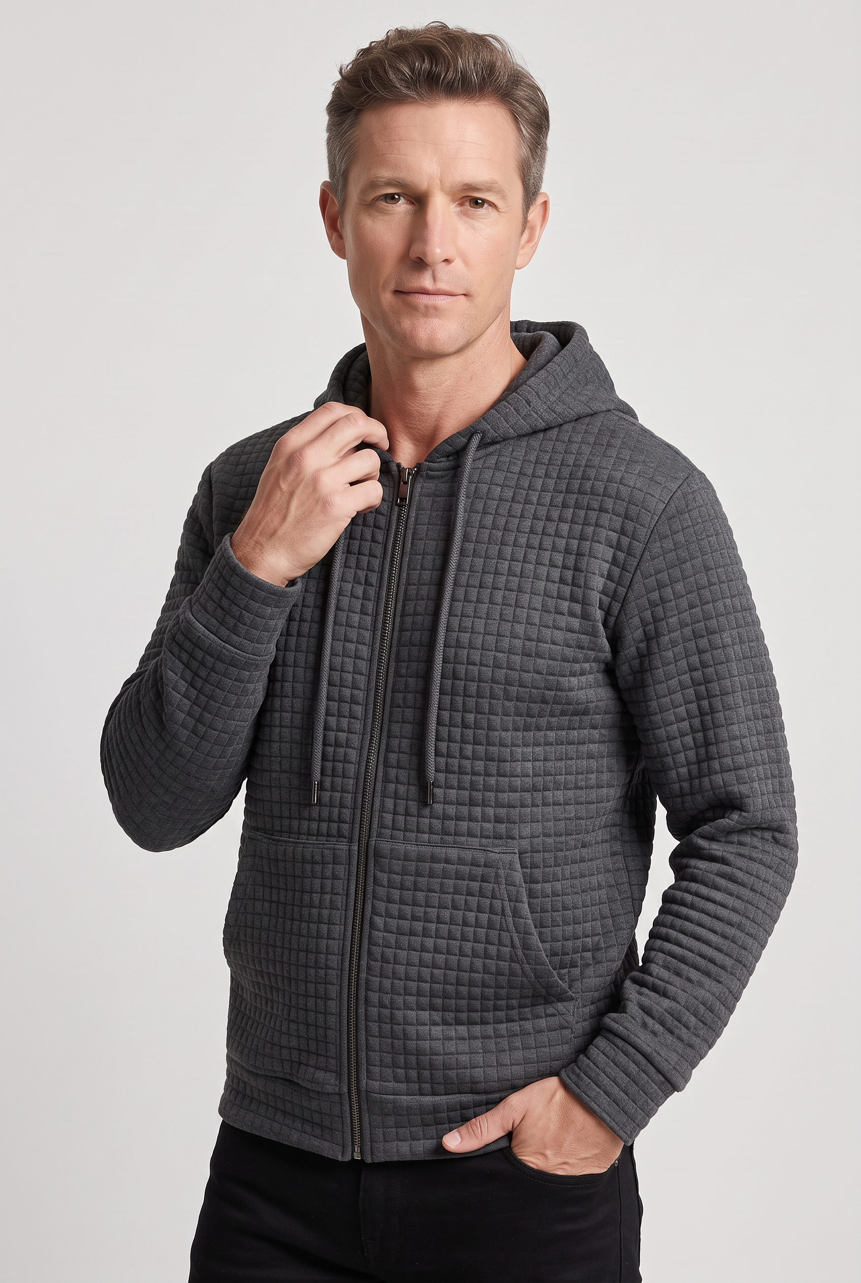 Men's Hoodie | Zip-Up Waffle Knit - 4