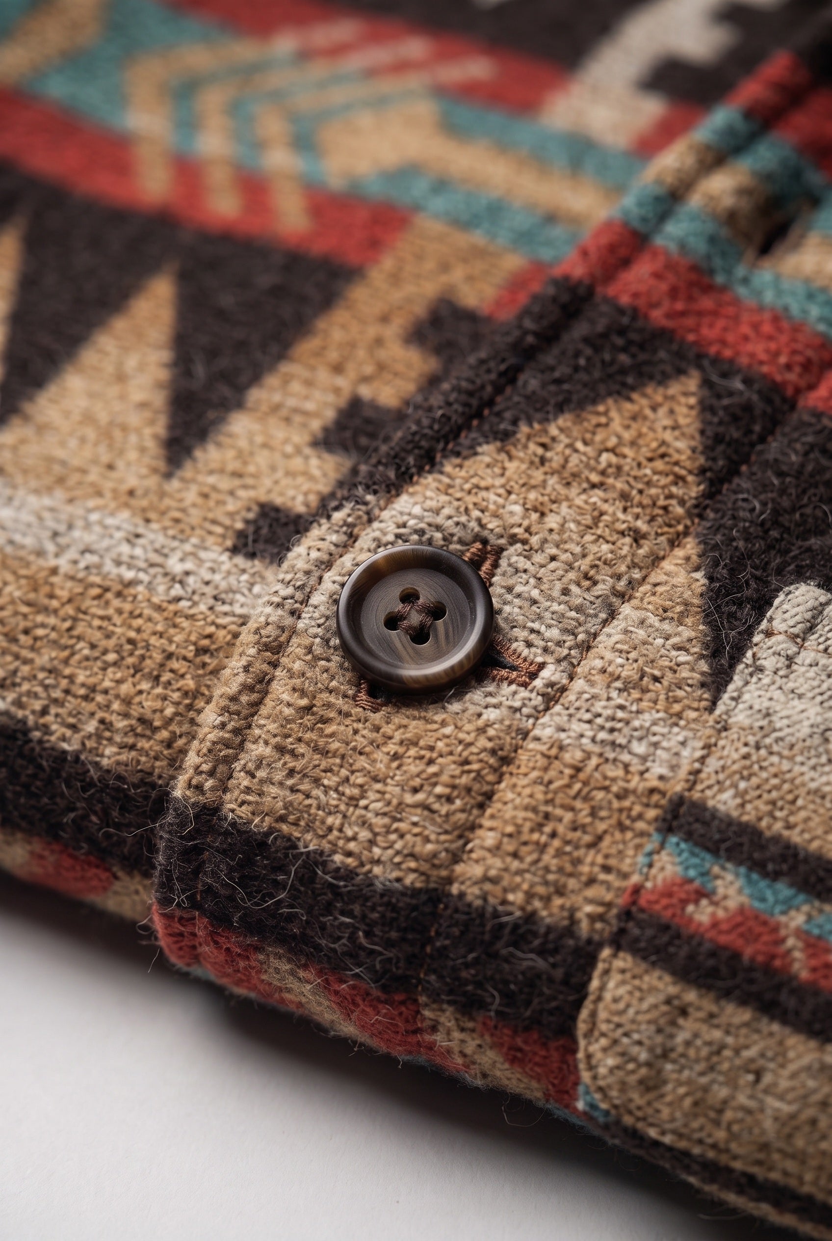 Men's Jacket | Aztec Print Overshirt - Dark Brown detail