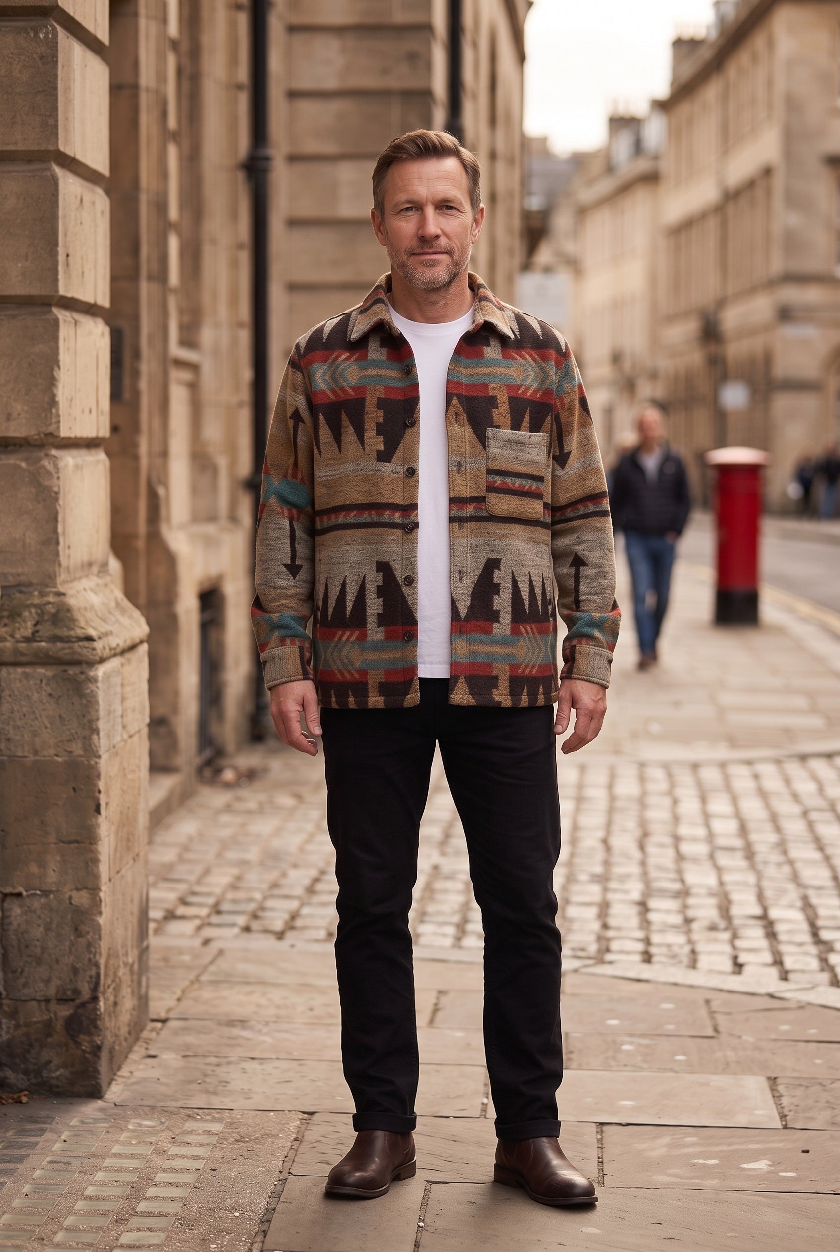 Men's Jacket | Aztec Print Overshirt - Dark Brown lifestyle