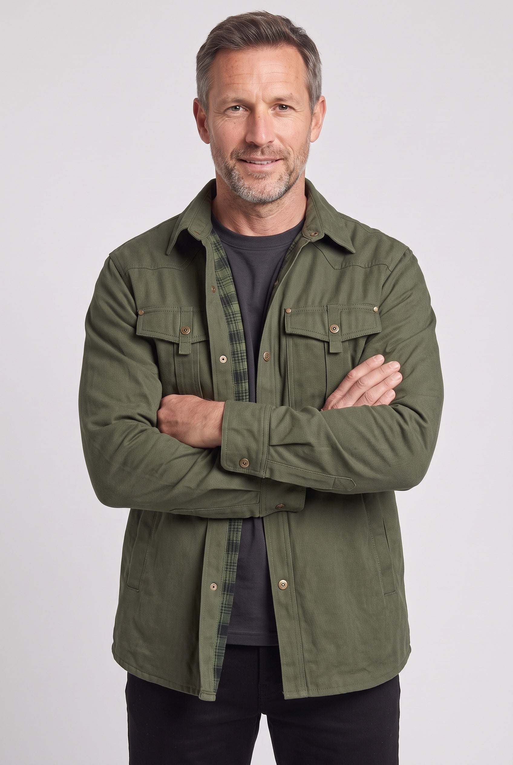 Men's Jacket | Flannel-Lined Shacket - ARMY GREEN
