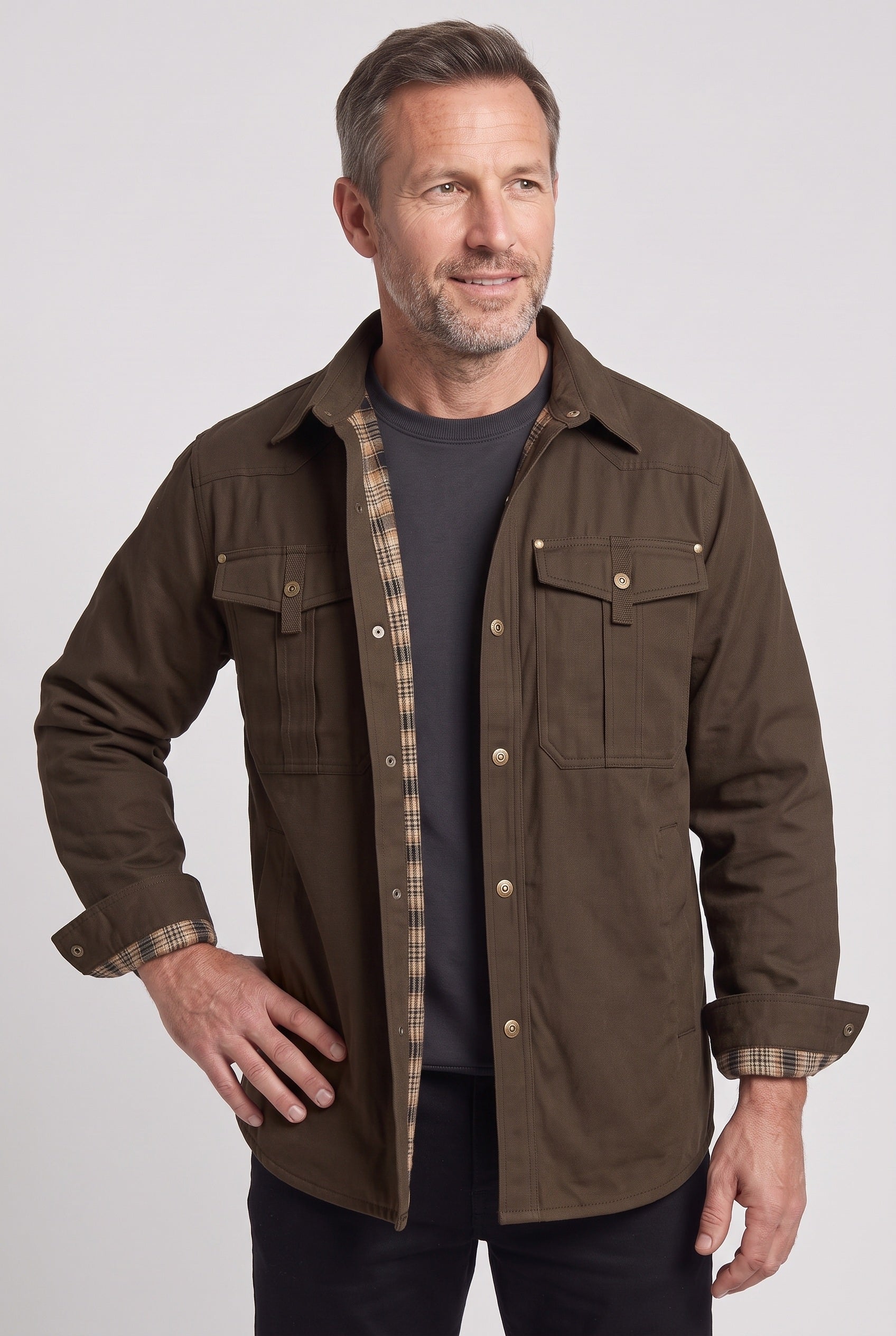 Men's Jacket | Flannel-Lined Shacket - BROWN
