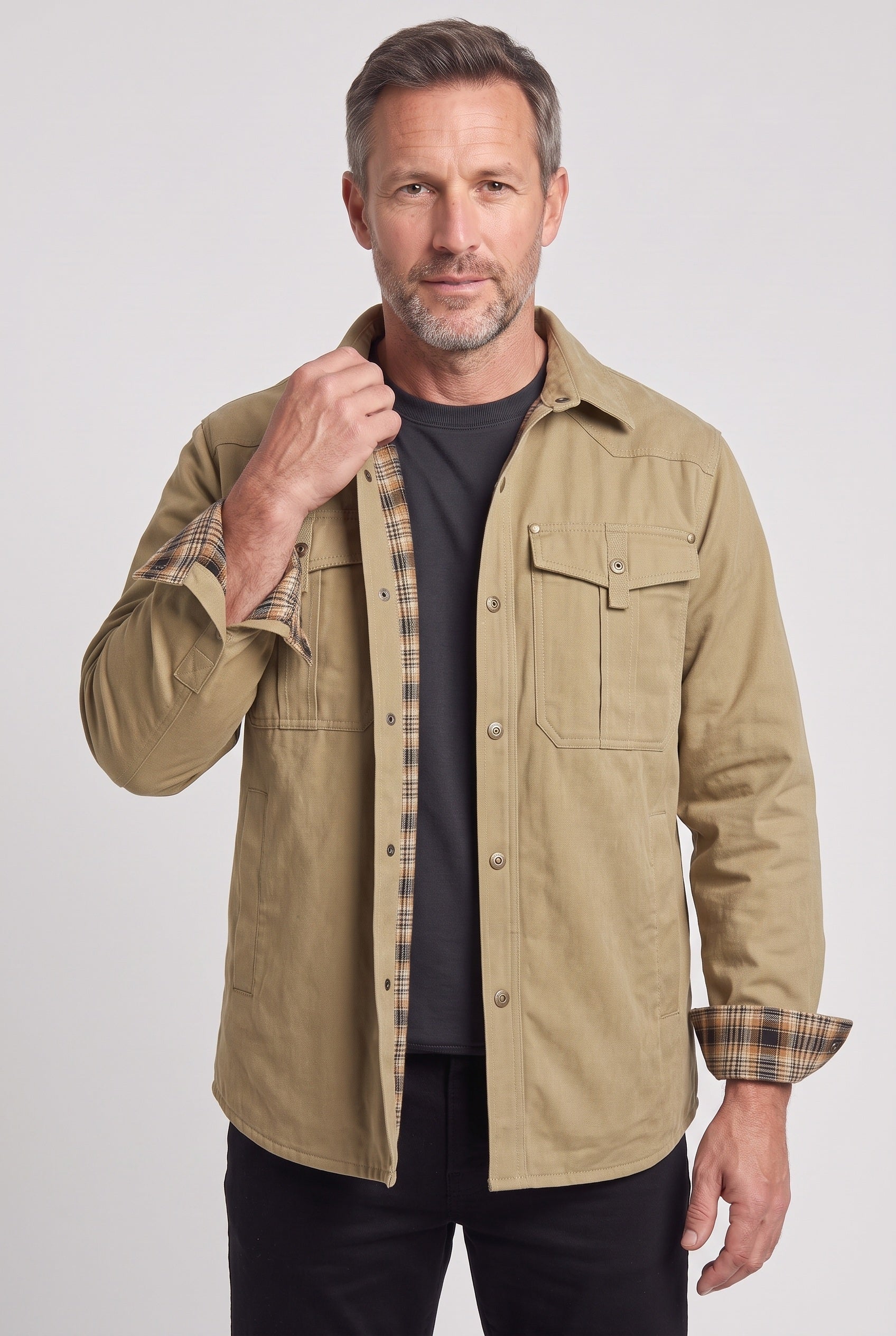 Men's Jacket | Flannel-Lined Shacket - KHAKI