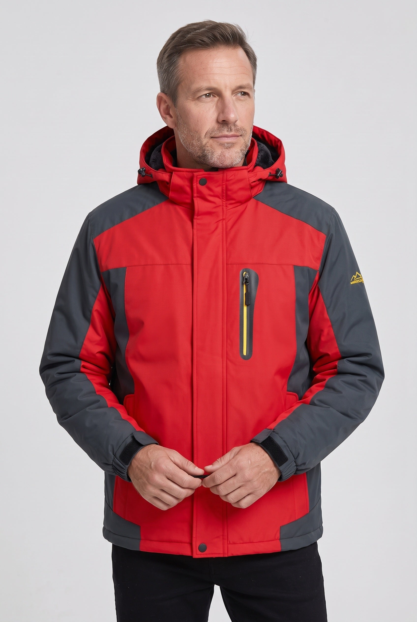 Men's Jacket | Fleece-Lined Hooded - Red