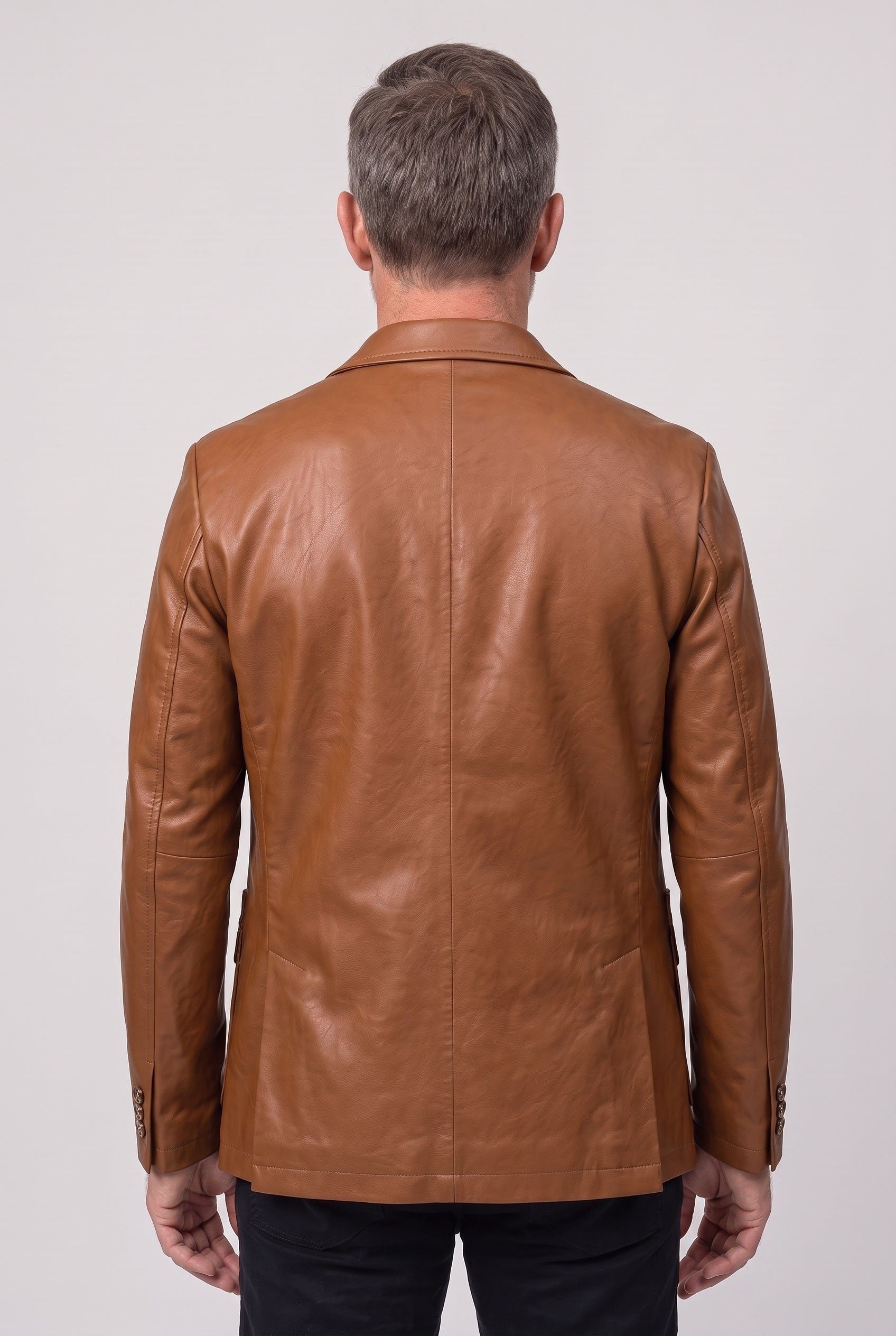 Men's Jacket | Leather-Look Blazer - Cognac Brown back