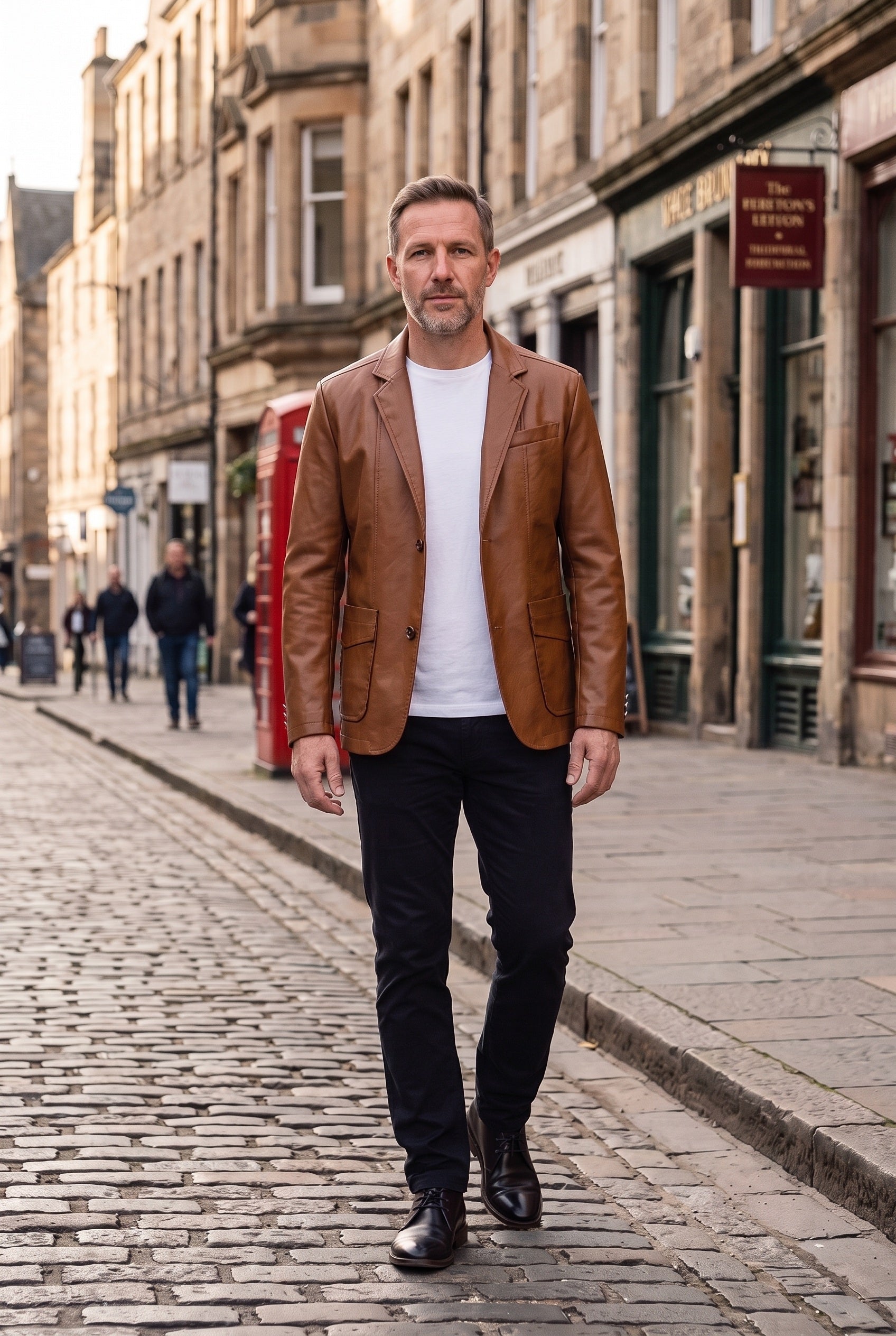 Men's Jacket | Leather-Look Blazer - Cognac Brown lifestyle