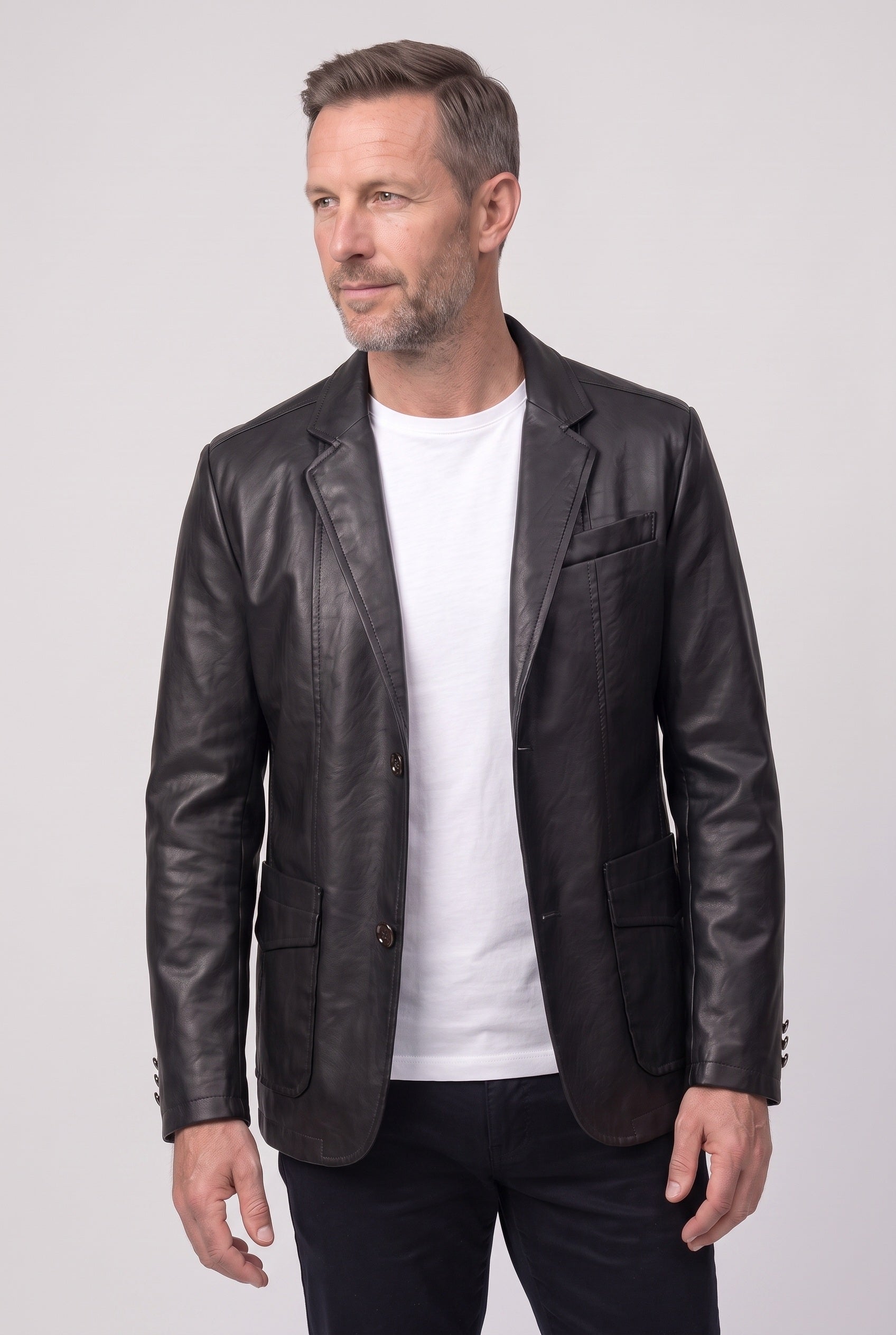 Men's Jacket | Leather-Look Blazer - Obsidian Black