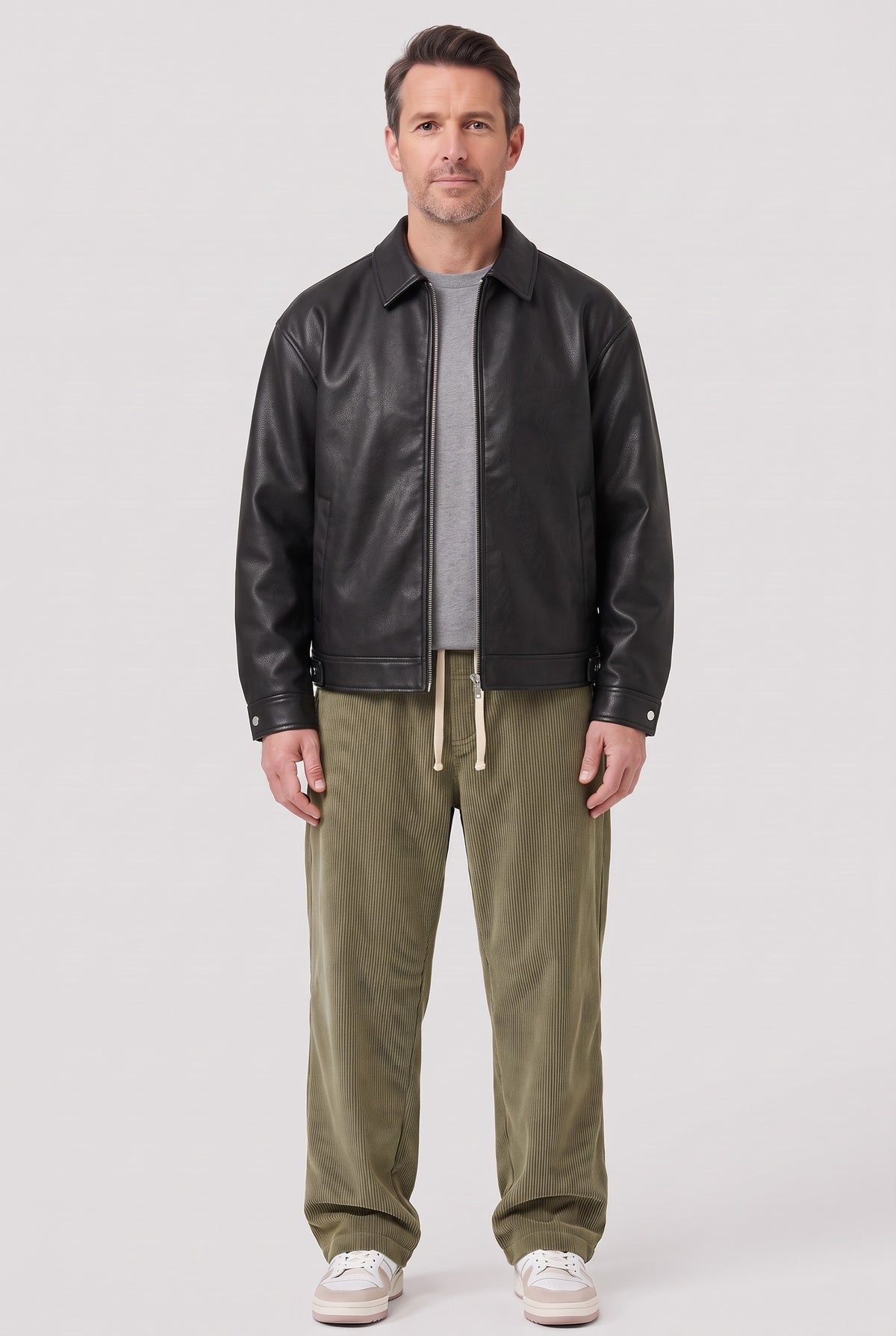Men's Jacket | Leather-Look Collared Zip - Black