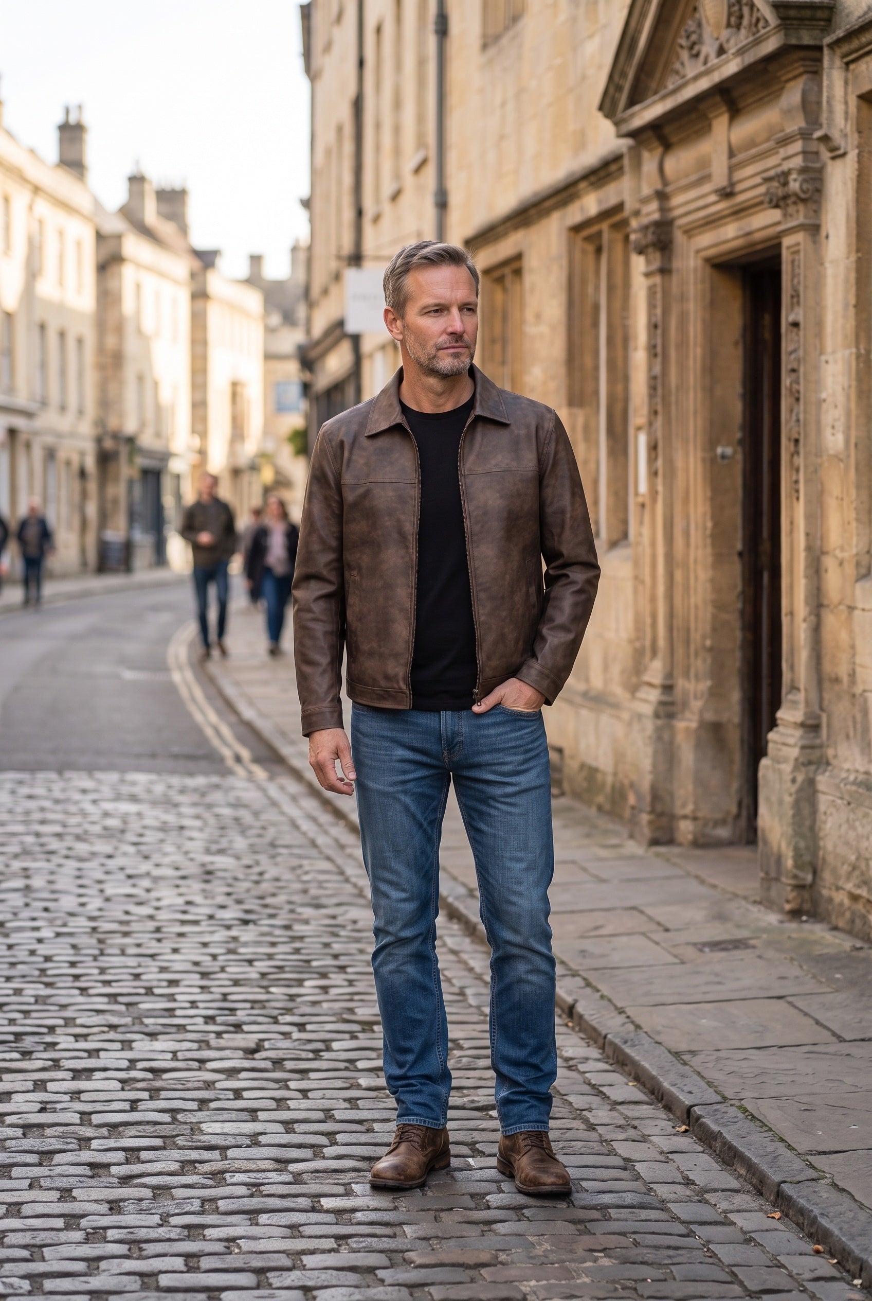 Men's Jacket | Leather-Look with Turn-Down Collar - Brown lifestyle