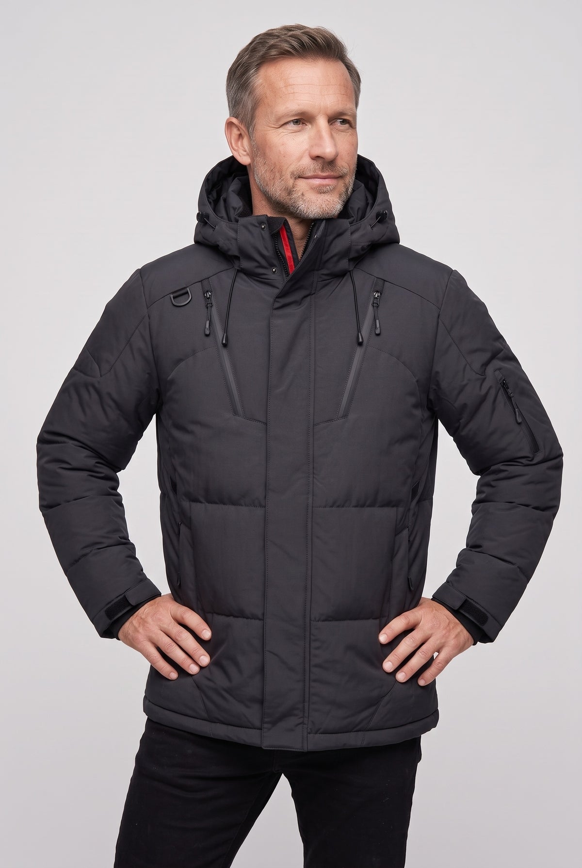 Men's Jacket | Padded Parka with Zip Pockets - Black