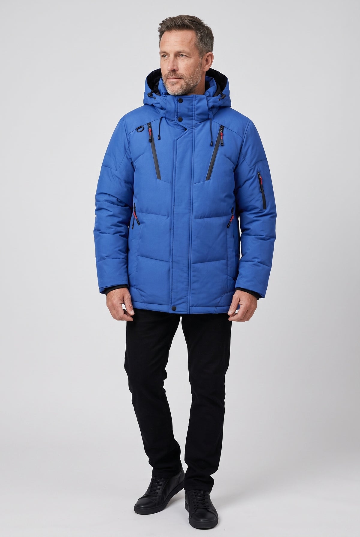 Men's Jacket | Padded Parka with Zip Pockets - Blue