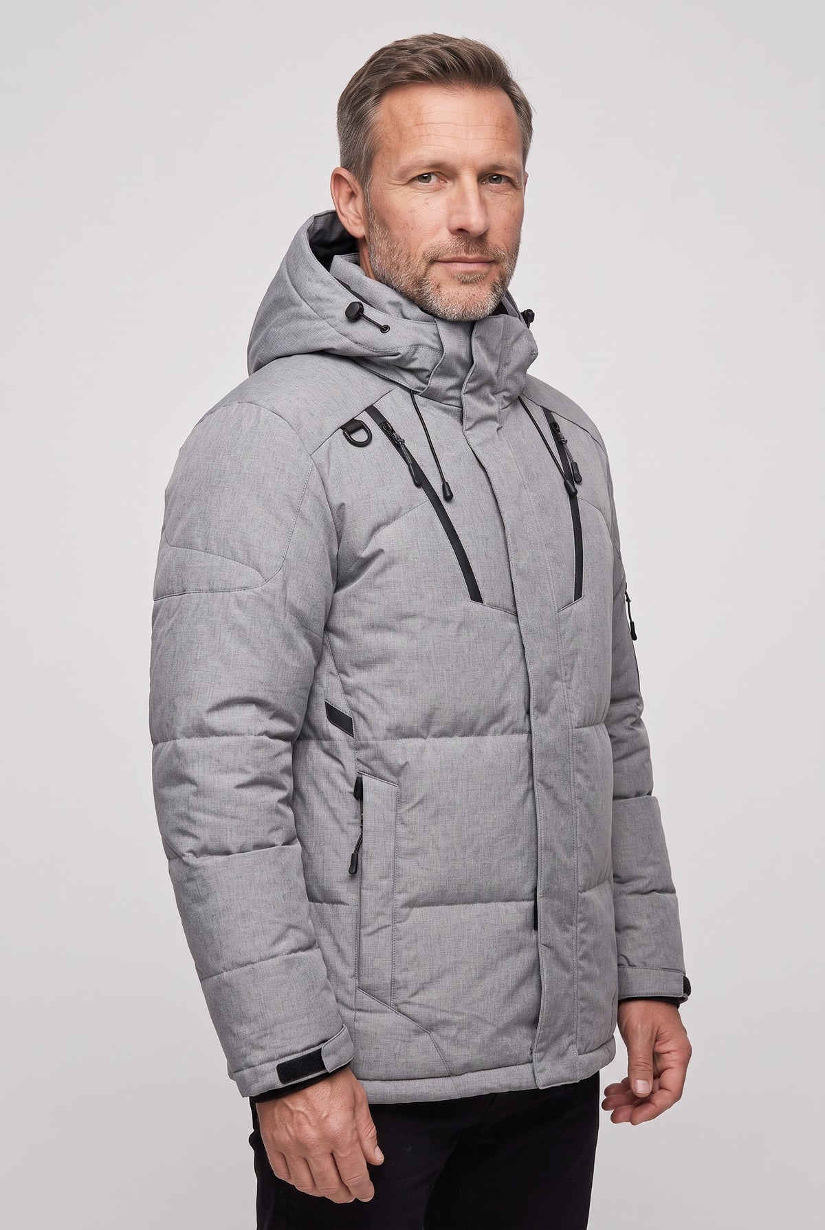Men's Jacket | Padded Parka with Zip Pockets - Grey