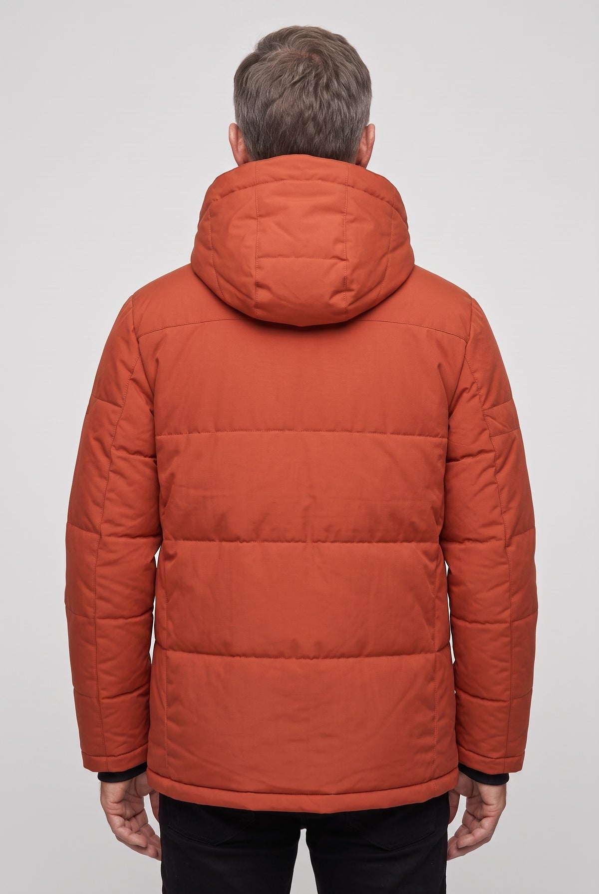 Men's Jacket | Padded Parka with Zip Pockets - Orange back