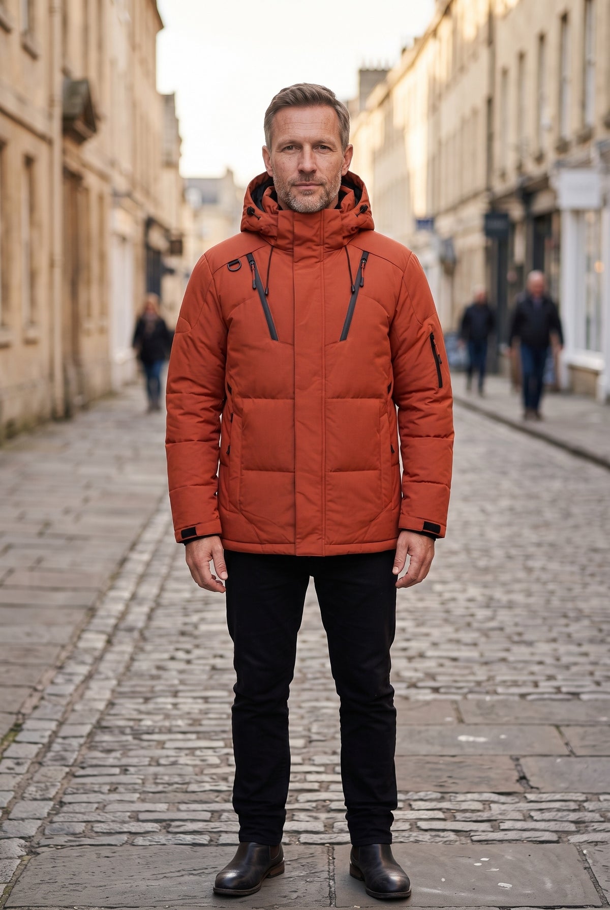 Men's Jacket | Padded Parka with Zip Pockets - Orange lifestyle
