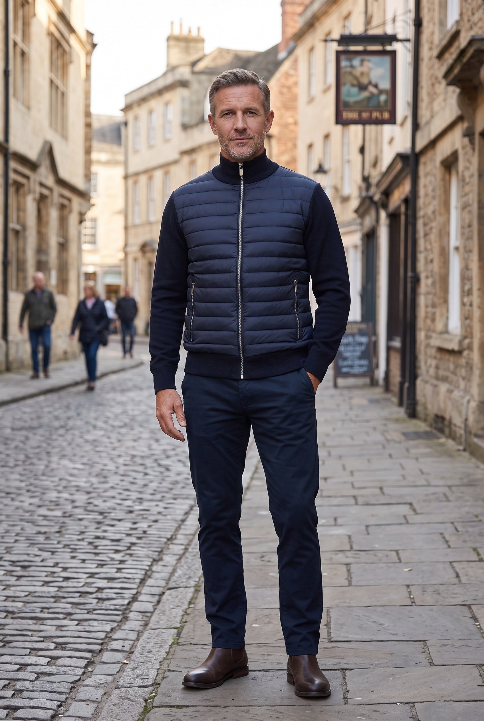 Men's Jacket | Quilted Hybrid Bomber - Navy Blue lifestyle
