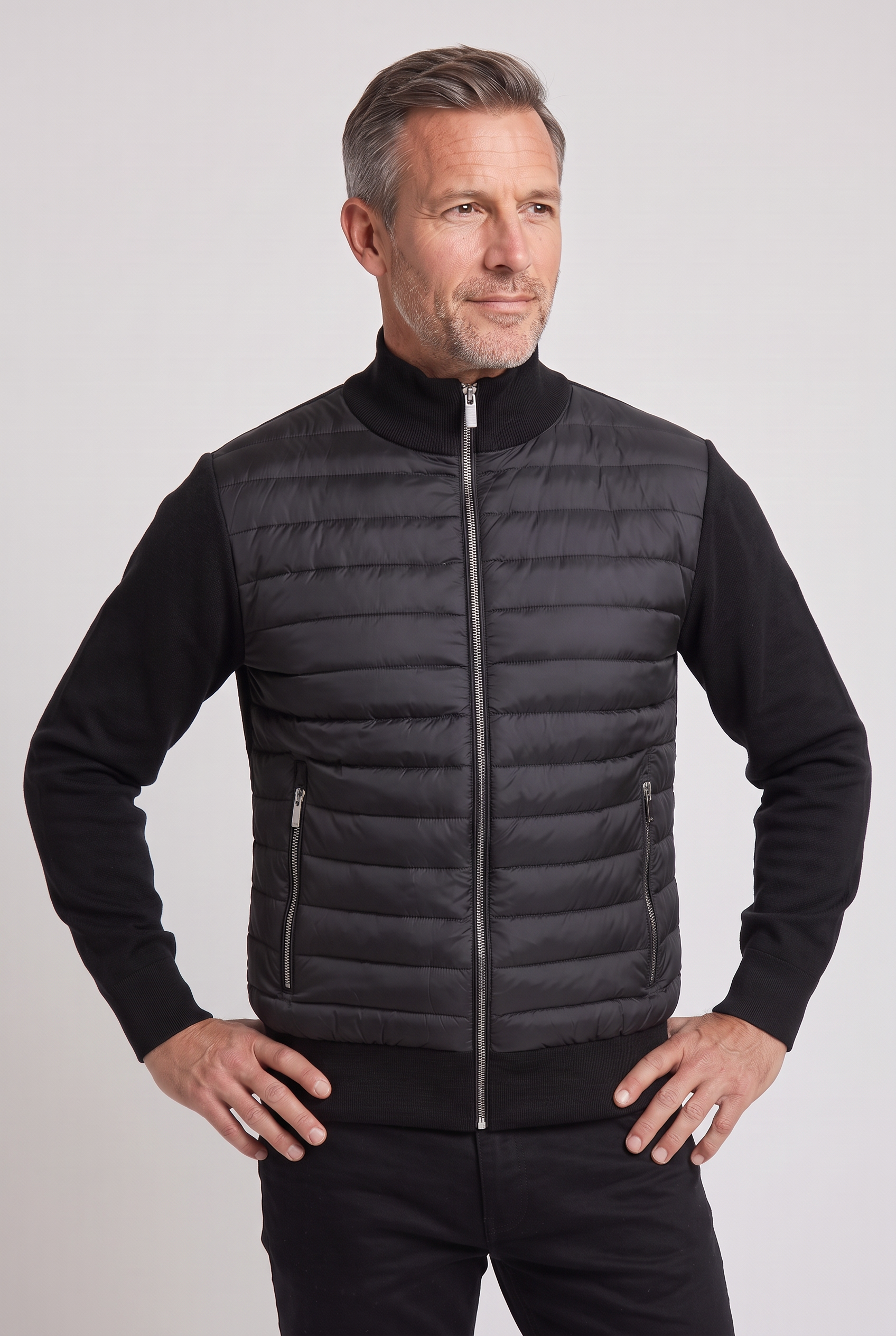Men's Jacket | Quilted Hybrid Bomber - Black