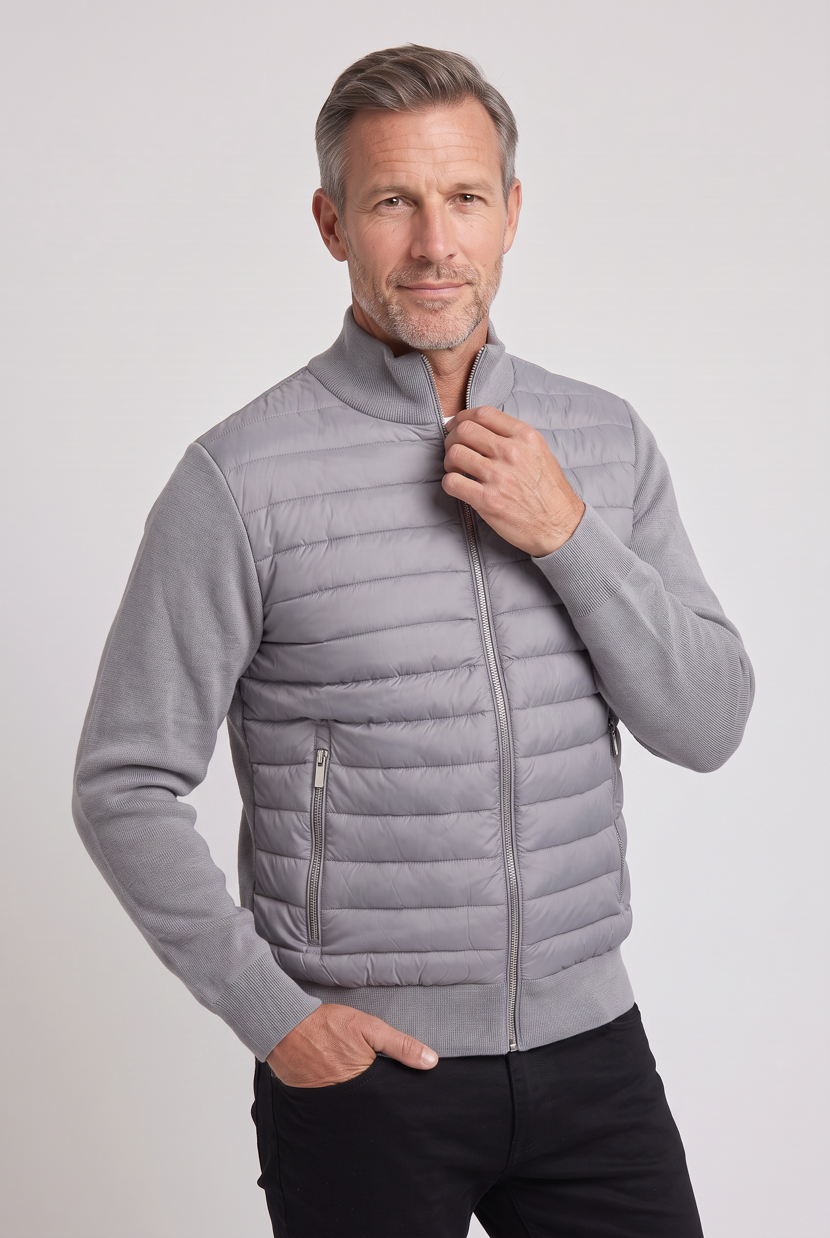Men's Jacket | Quilted Hybrid Bomber - Grey