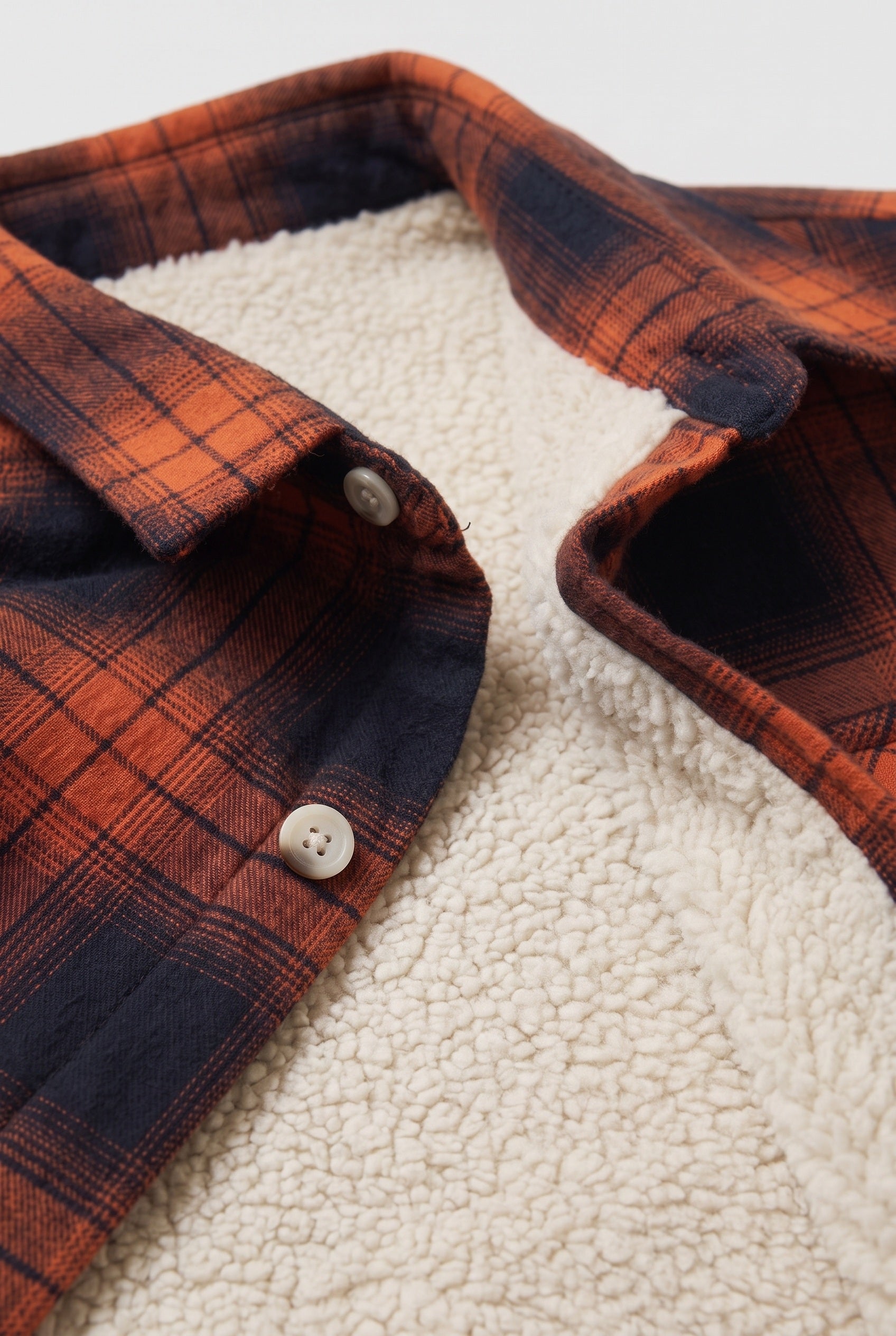 Men's Jacket | Sherpa-Lined Check Overshirt - Orange detail