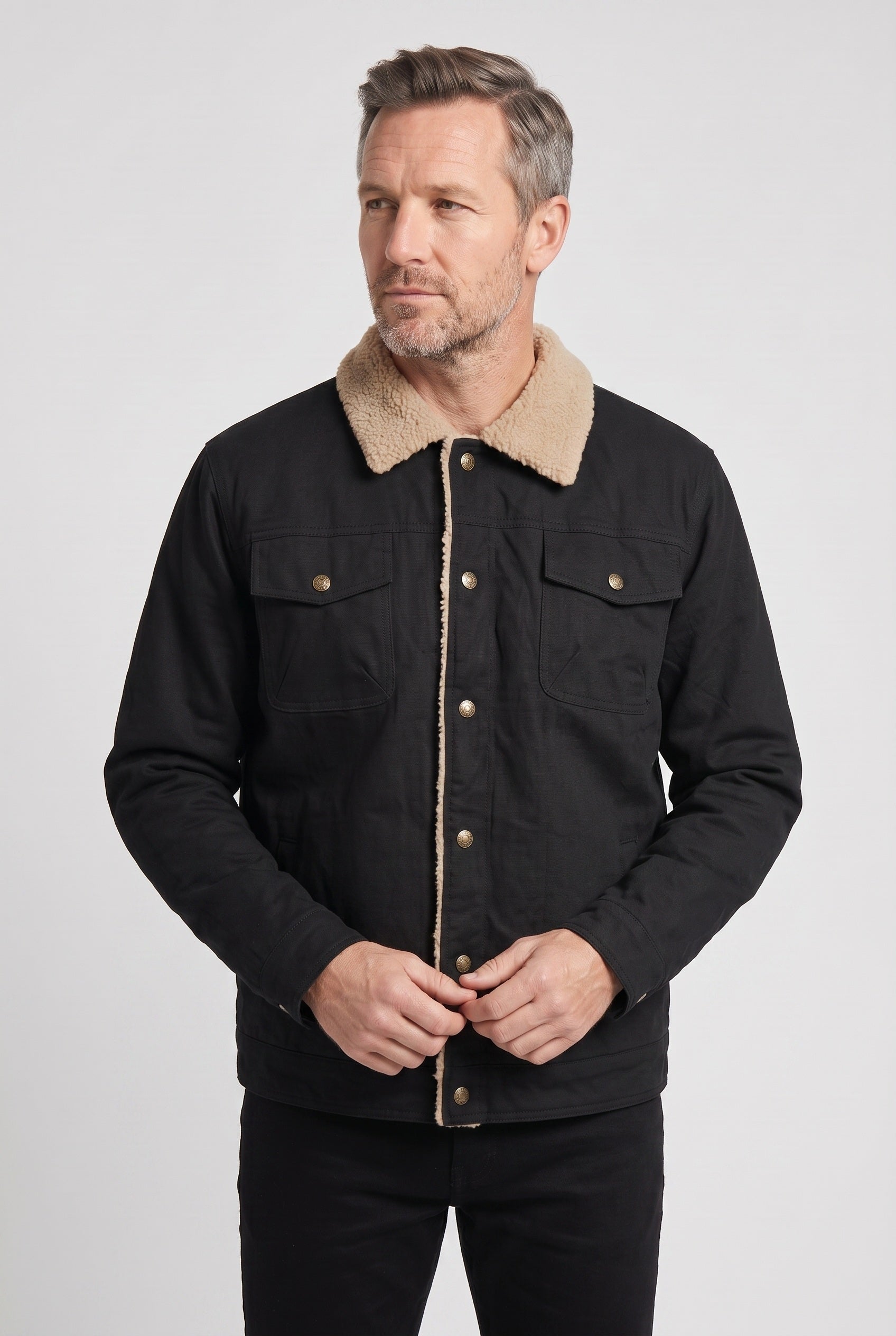 Men's Jacket | Snap Front with Lined Collar - Black