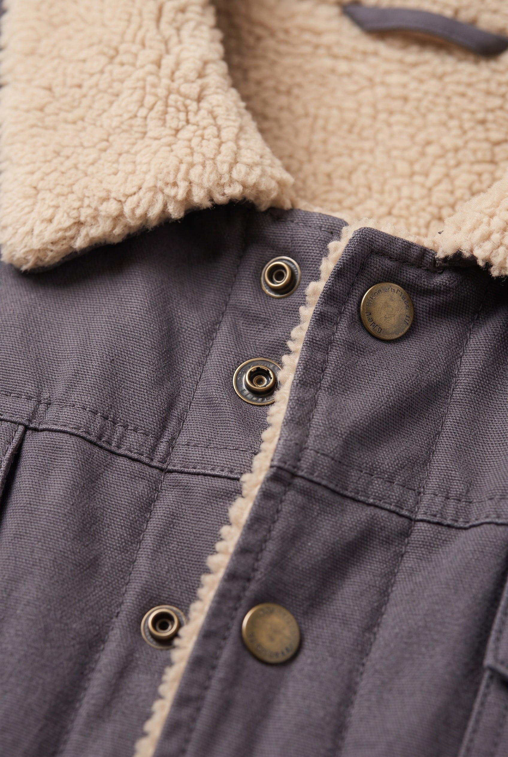 Men's Jacket | Snap Front with Lined Collar - Grey detail