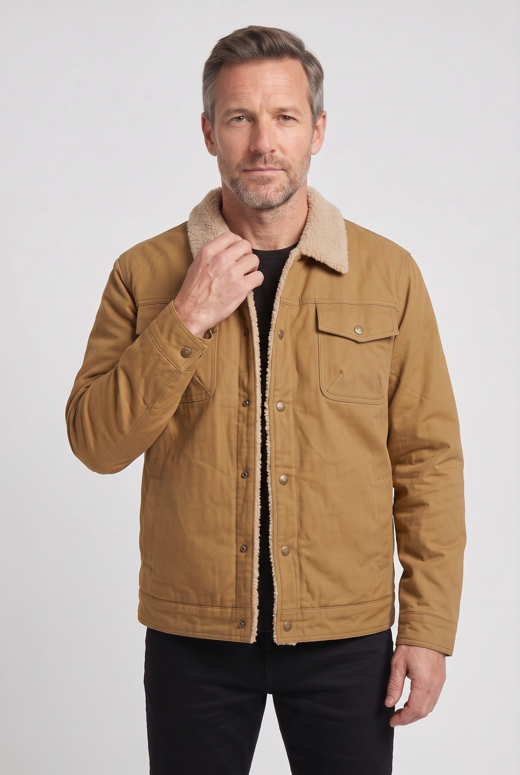 Men's Jacket | Snap Front with Lined Collar - Khaki