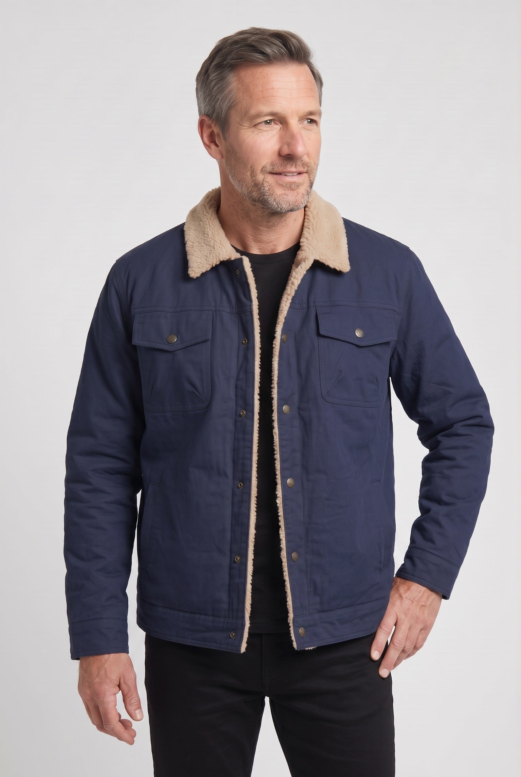 Men's Jacket | Snap Front with Lined Collar - Navy Blue