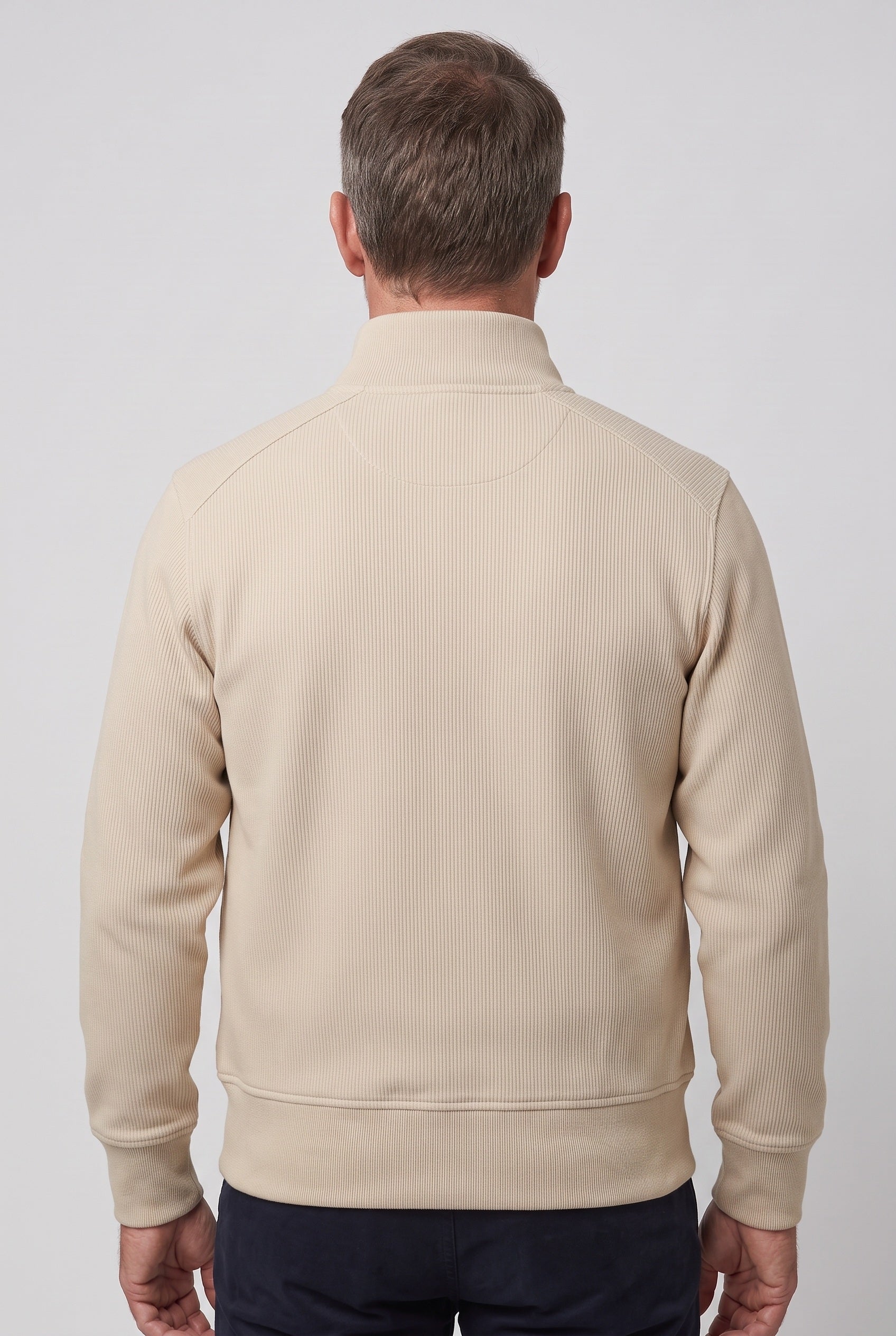 Men's Jacket | Stand Collar Button-Front - Beige back