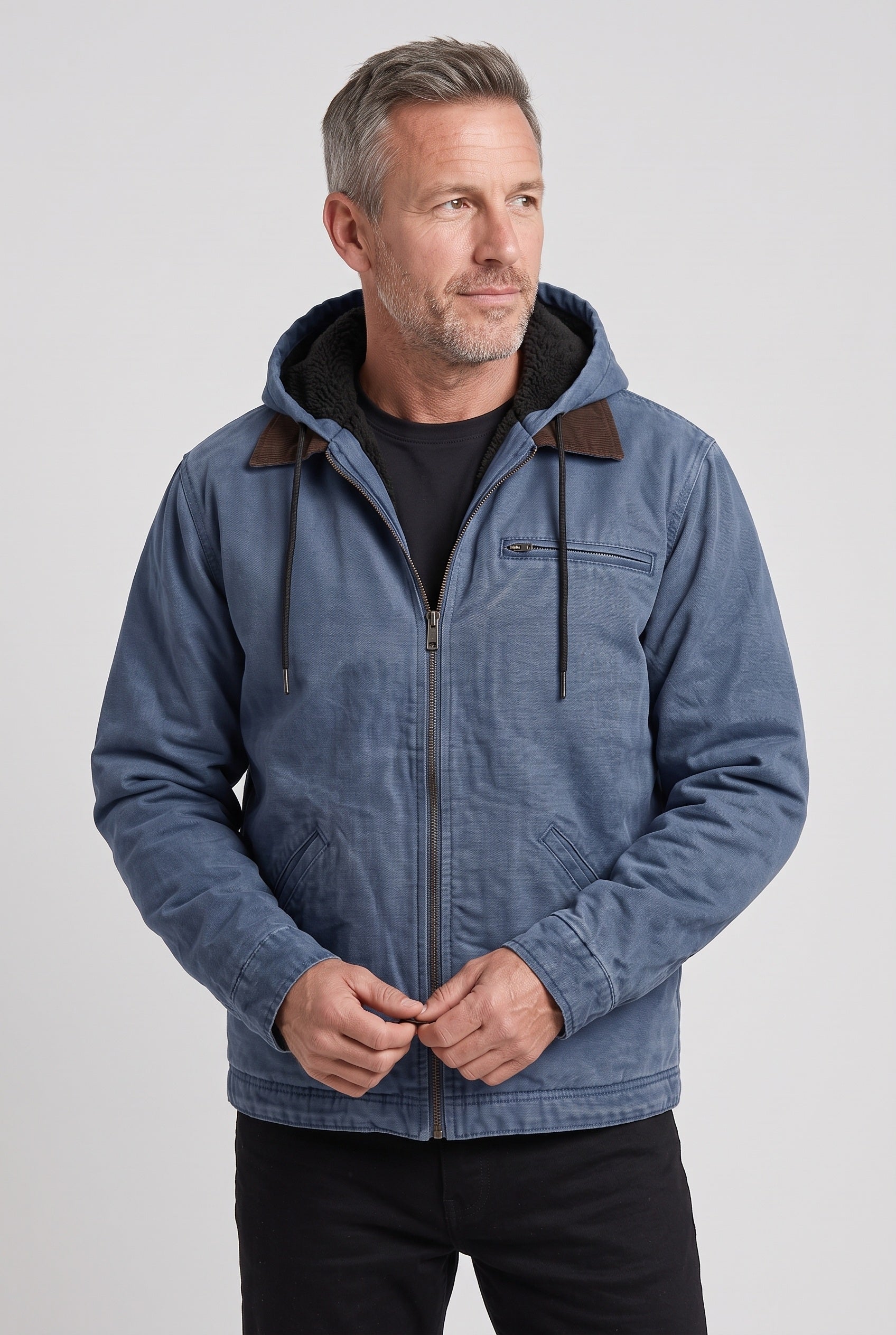 Men's Jacket | Hooded Fleece-Lined Zip-Up - Blue