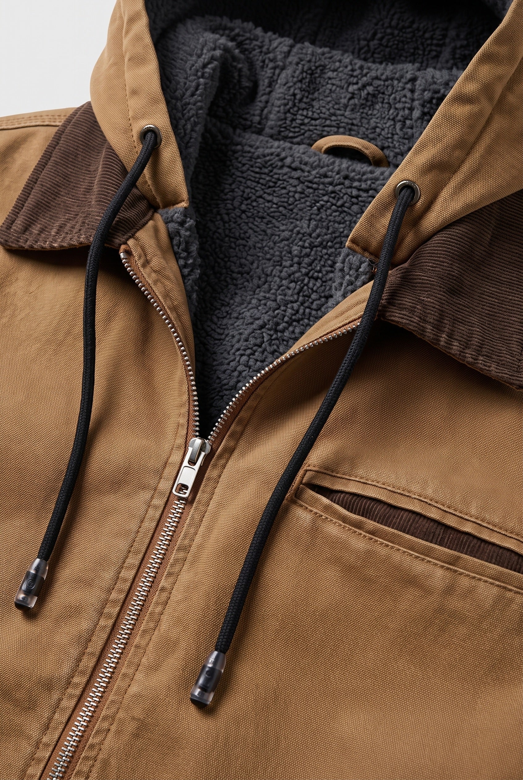 Men's Jacket | Hooded Fleece-Lined Zip-Up - Brown detail