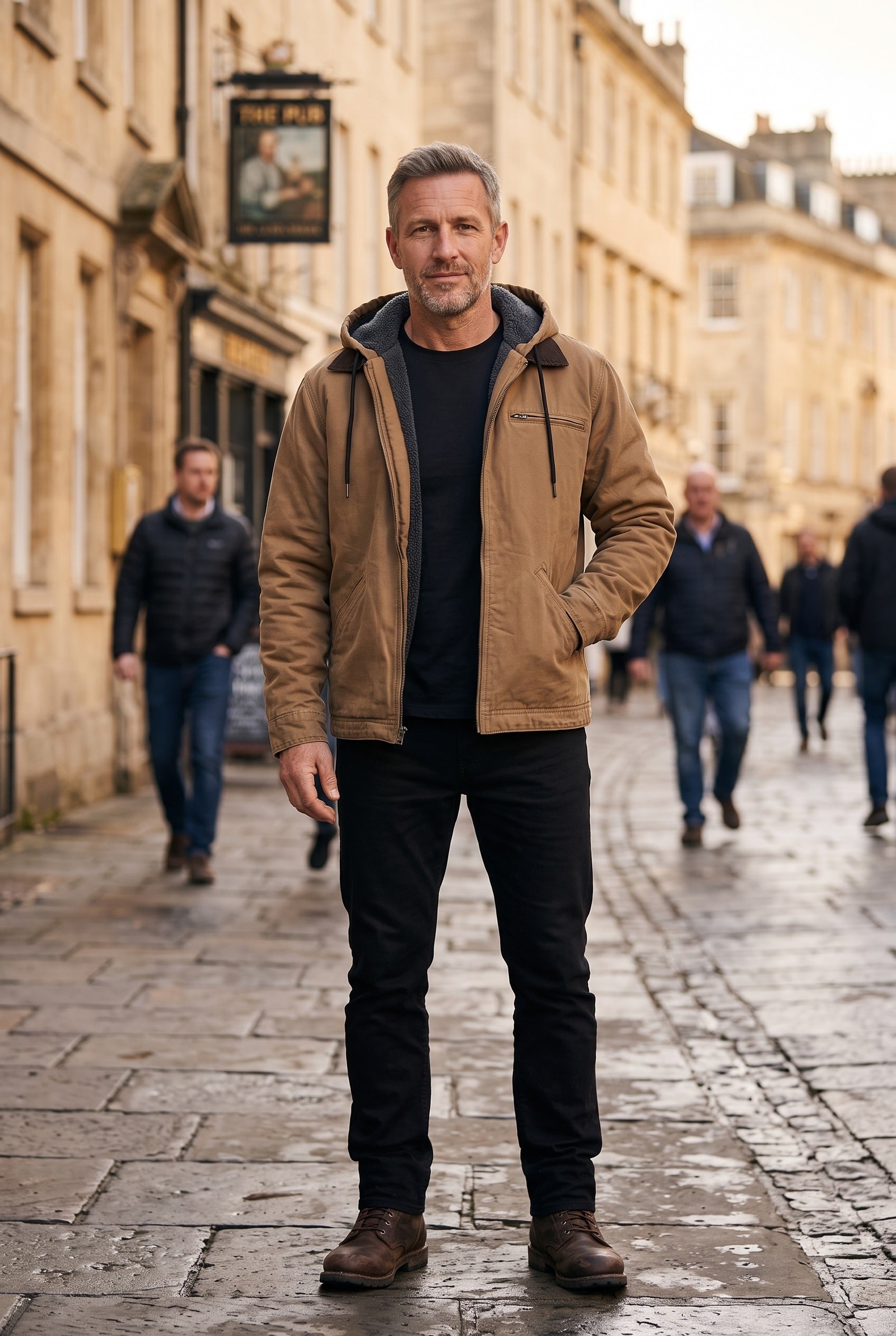 Men's Jacket | Hooded Fleece-Lined Zip-Up - Brown lifestyle