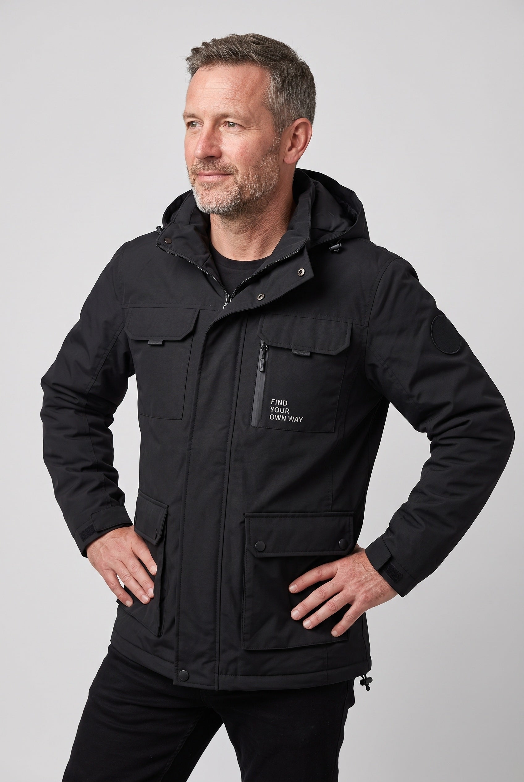 Men's Jacket | Hooded Waterproof Utility - Black