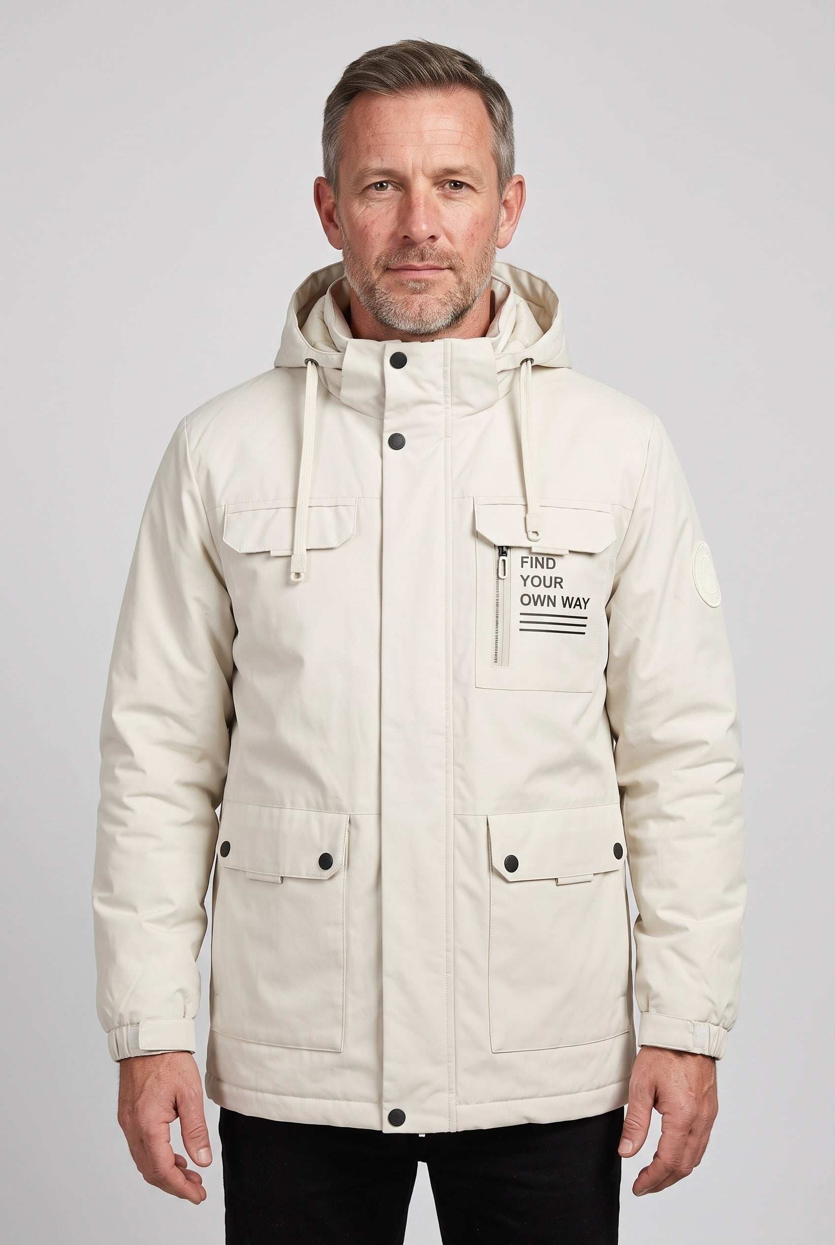 Men's Jacket | Hooded Waterproof Utility - White