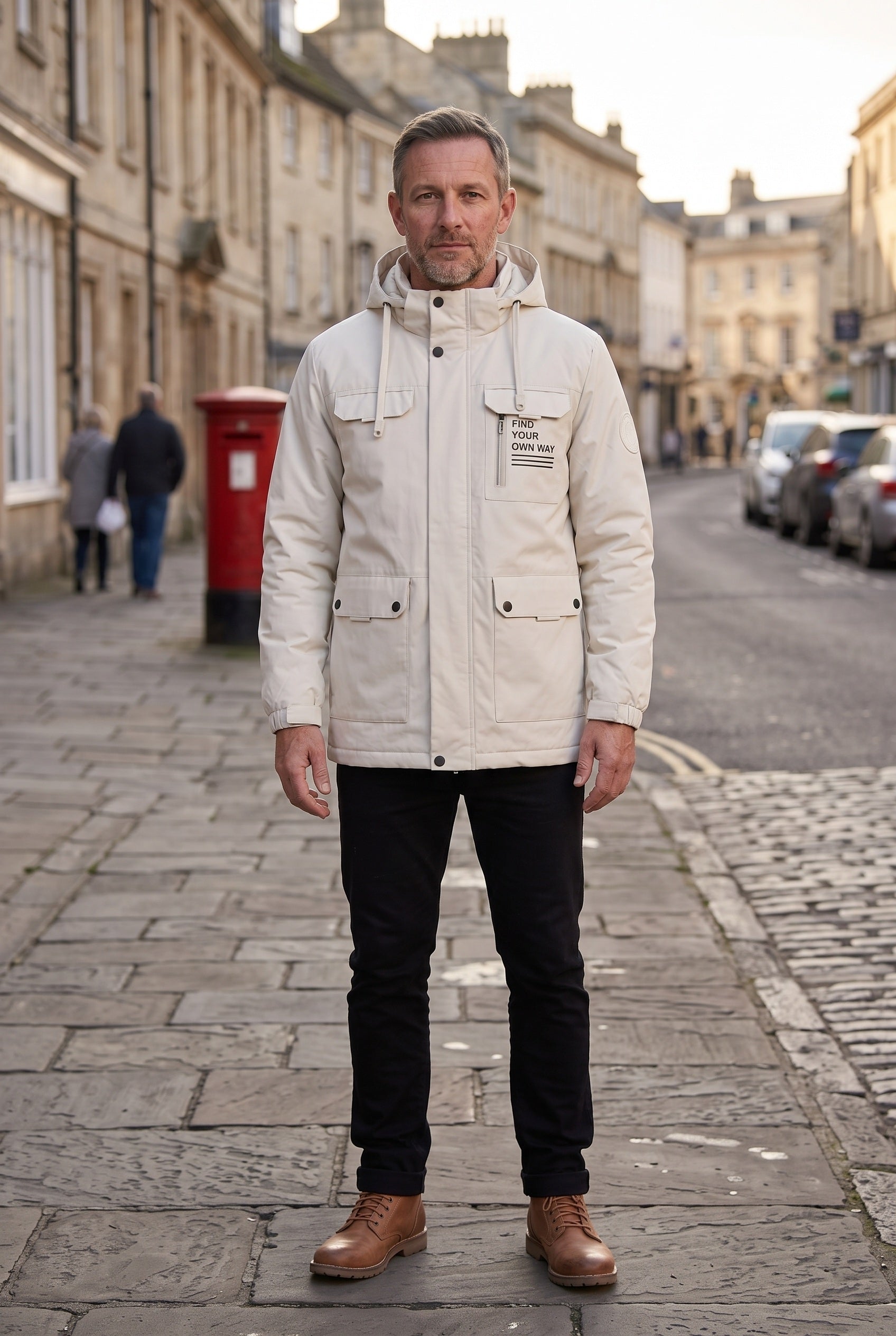 Men's Jacket | Hooded Waterproof Utility - White lifestyle