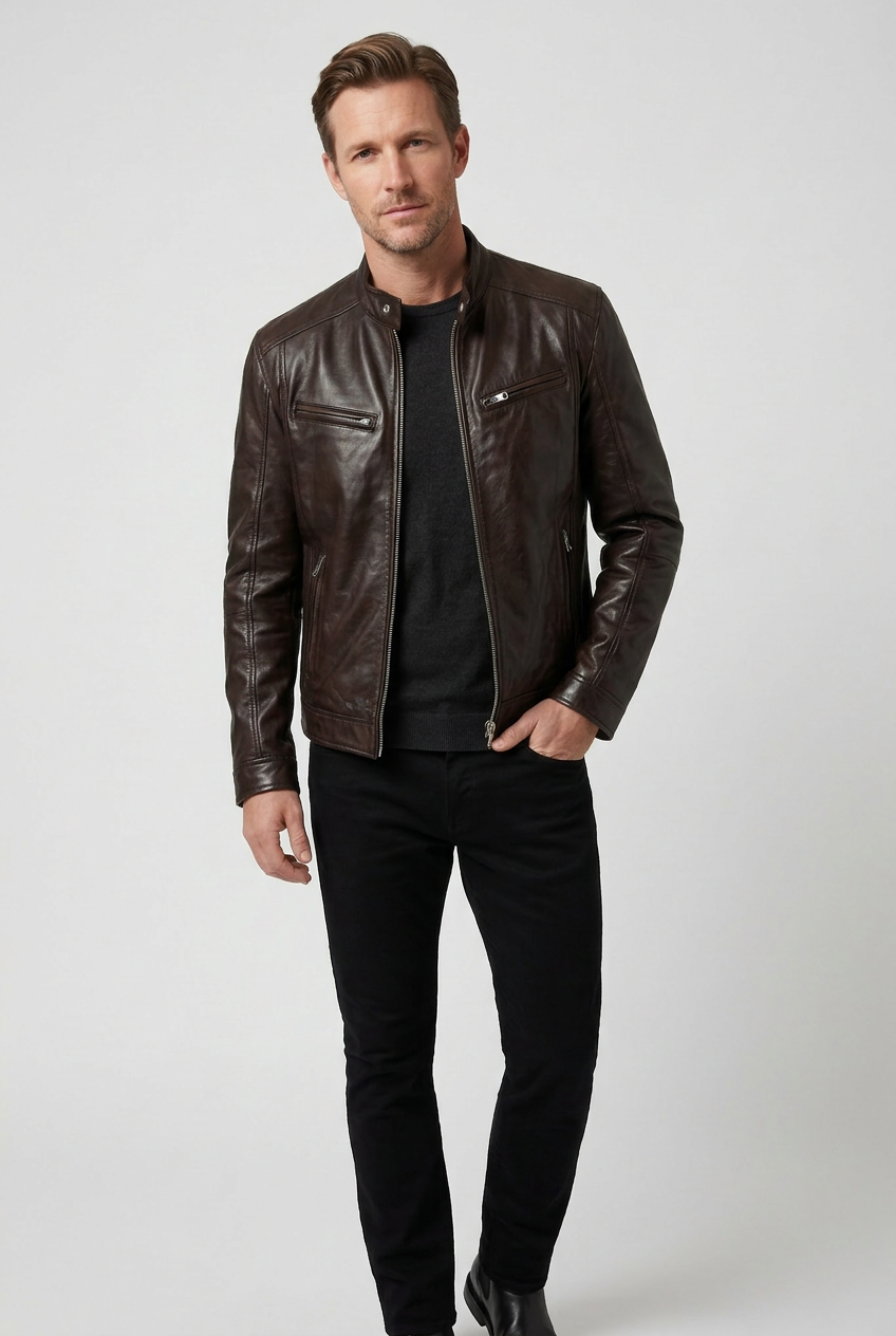 Men’s Jackets | Leather Look with Multiple Zip Pockets - 5