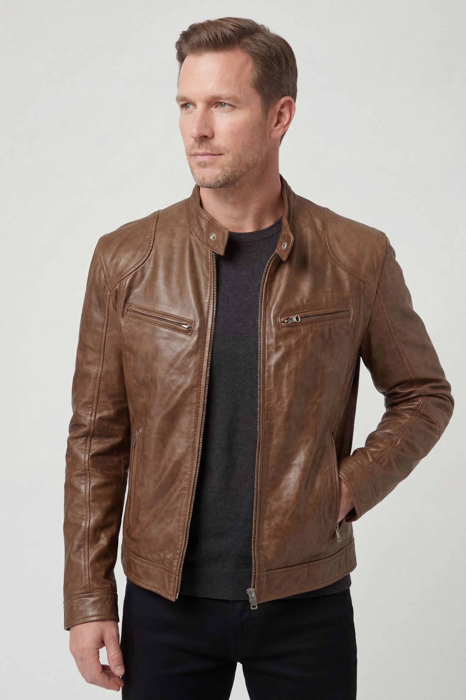 Men’s Jackets | Leather Look with Multiple Zip Pockets - 7