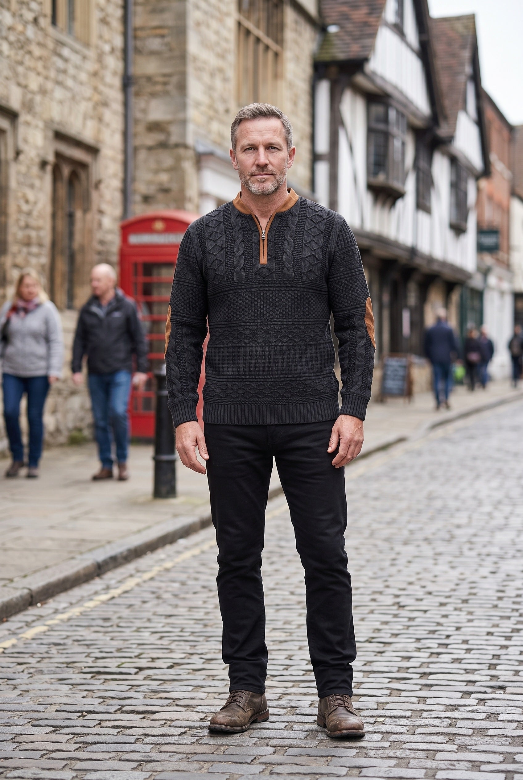 Men's Jumper | Half Zip Elbow Patches - 3