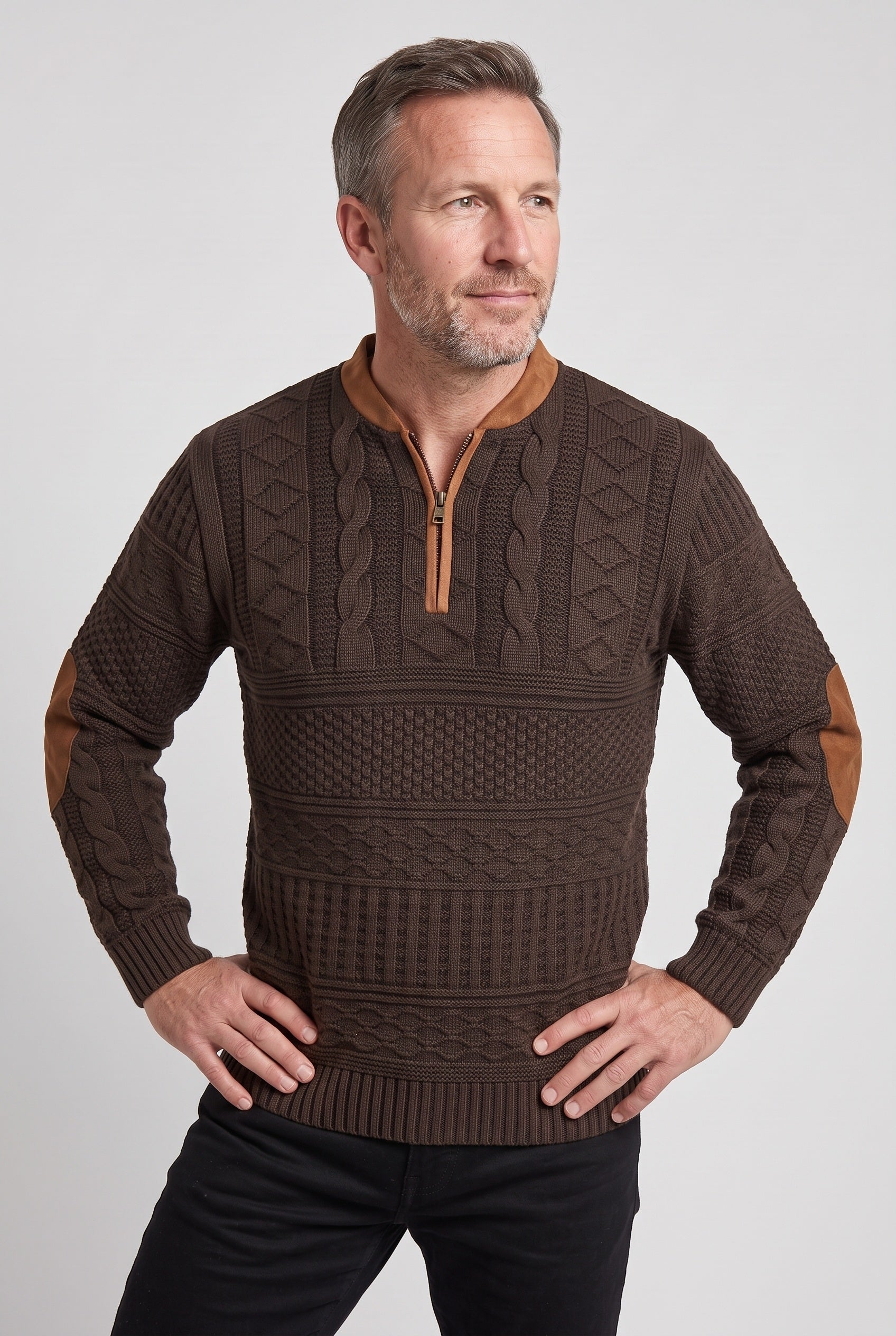 Men's Jumper | Half Zip Elbow Patches - 4