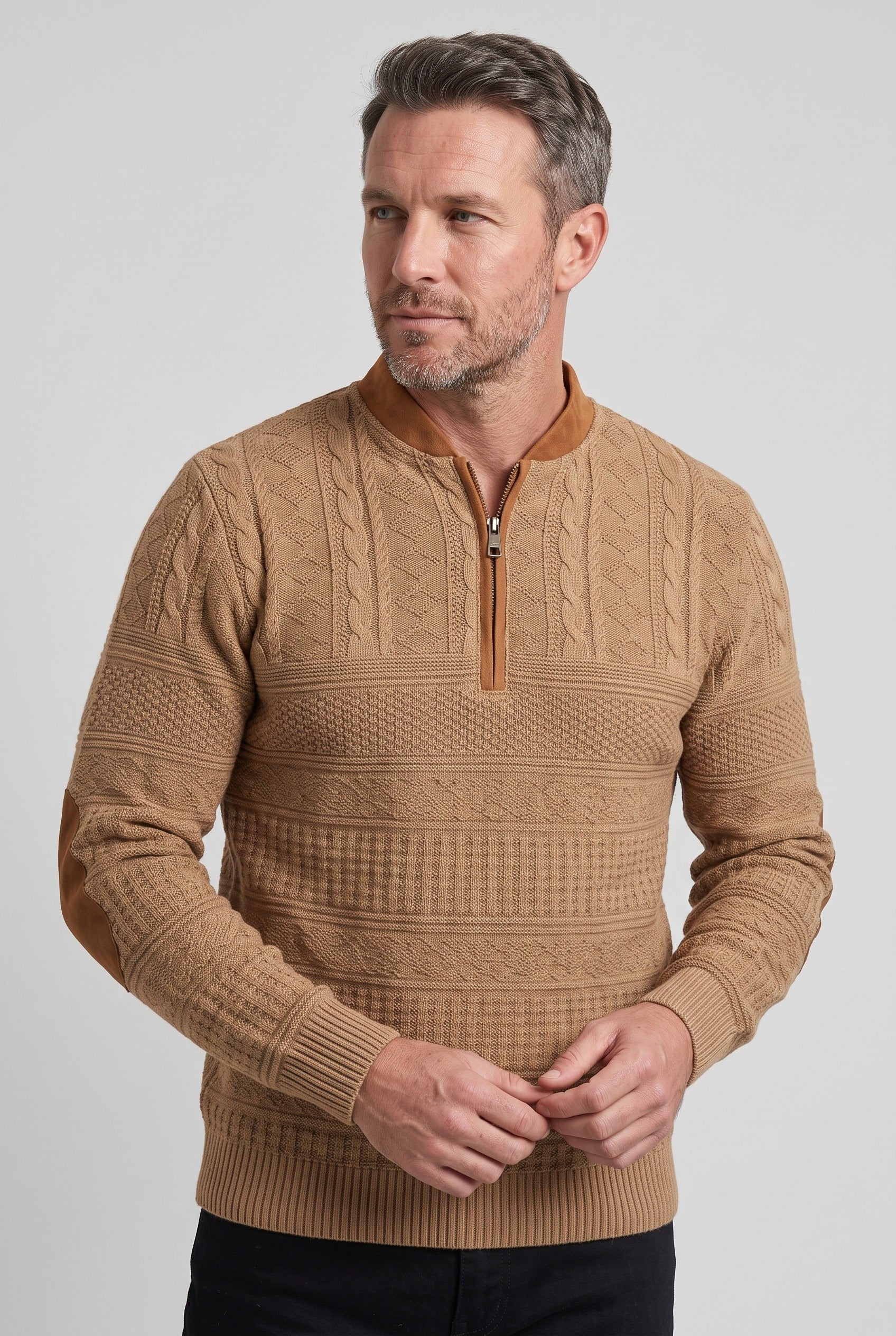 Men's Jumper | Half Zip Elbow Patches - 5