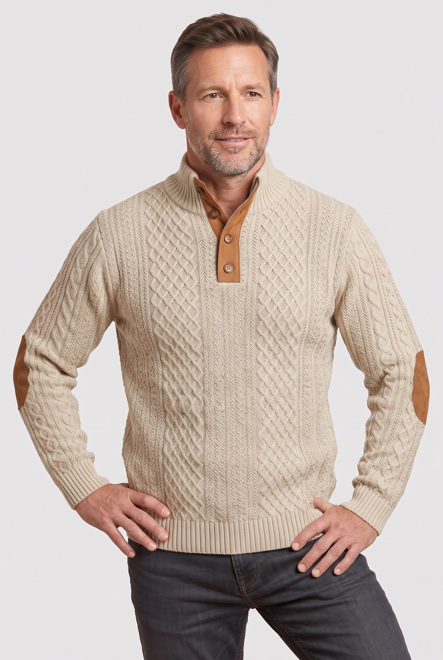 Men's Jumper | Textured Button Neck - 2