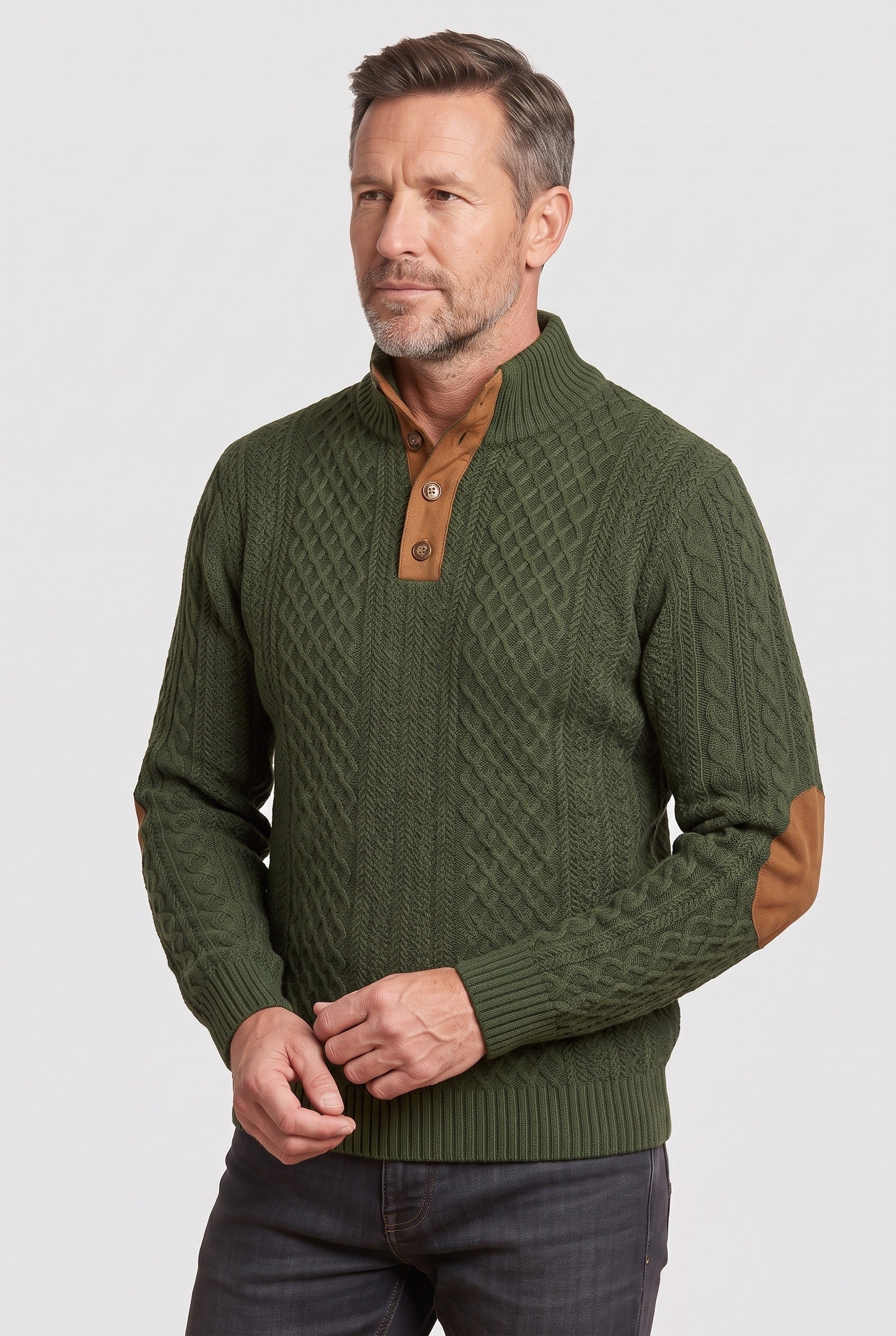 Men's Jumper | Textured Button Neck - 3